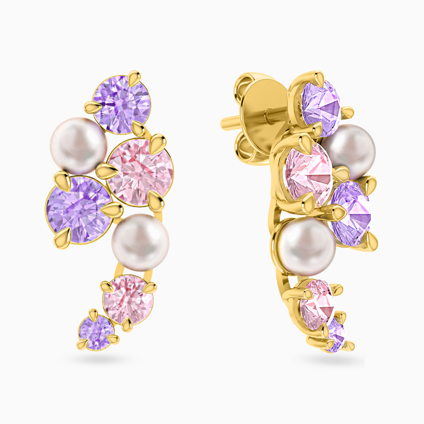 18K Gold Colored Stones Stud Earrings - 2