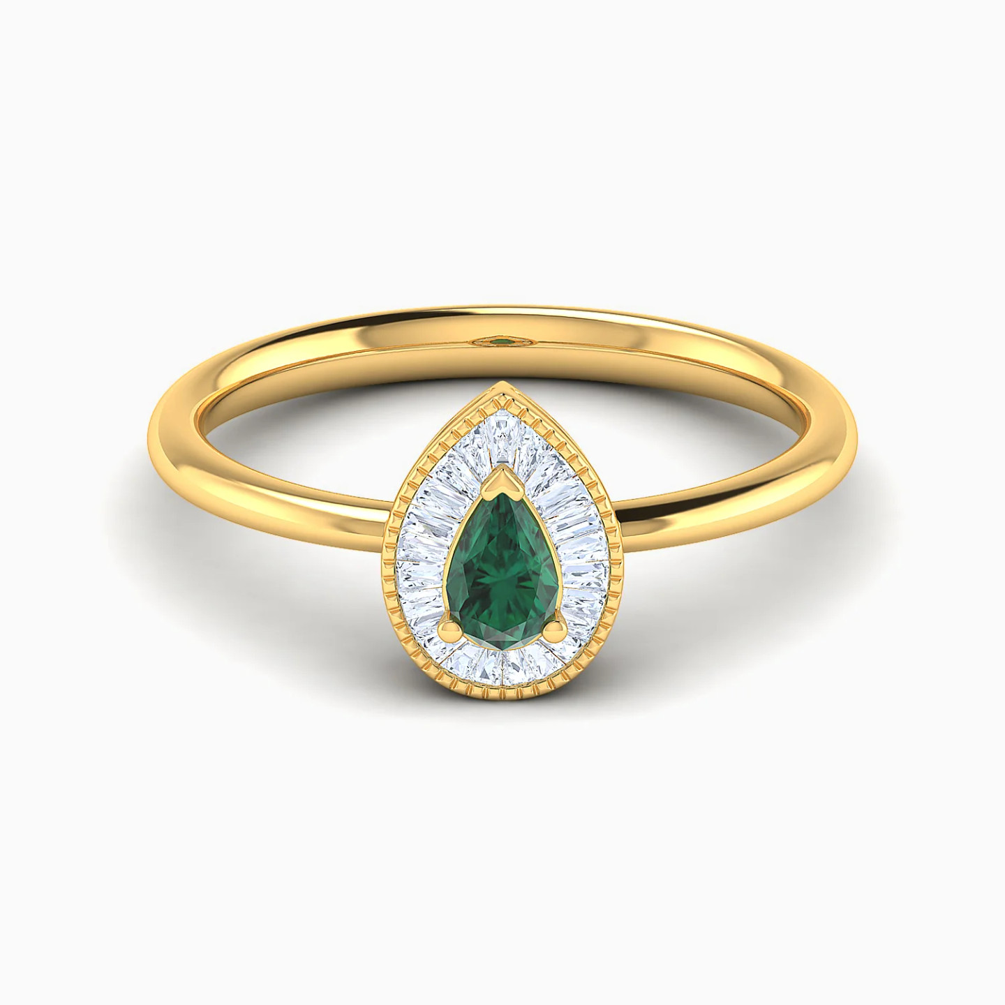 Pear Halo Green Stone Diamond Ring in 18K Gold Pear Halo Green Stone Diamond Ring in 18K Gold