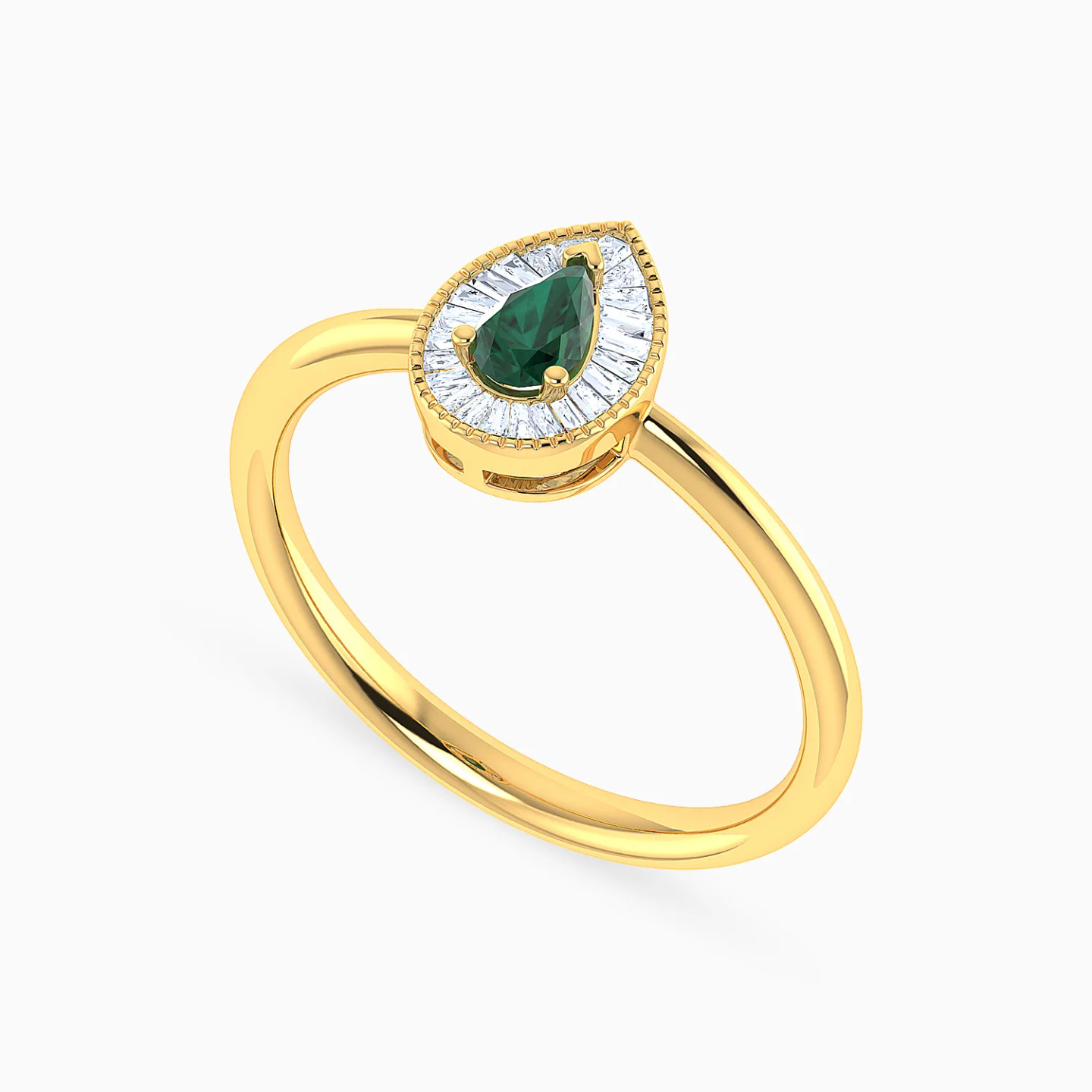 Pear Halo Green Stone Diamond Ring in 18K Gold - 3 Pear Halo Green Stone Diamond Ring in 18K Gold - 3