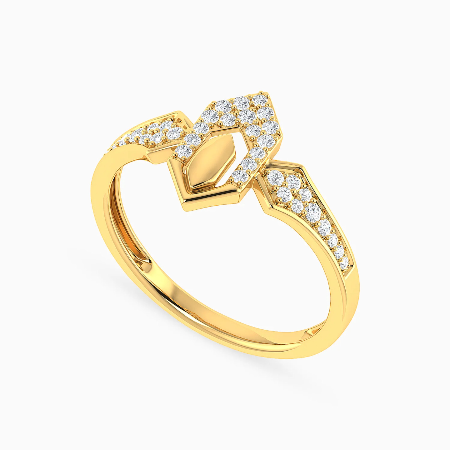 Vertical Hexagonal Frame Diamond Ring in 18K Gold - 3 Vertical Hexagonal Frame Diamond Ring in 18K Gold - 3
