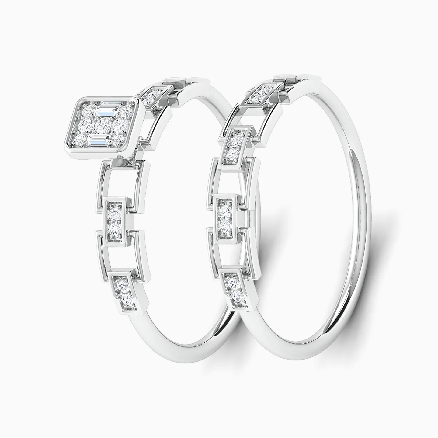 Square & Rectangular Clusters Diamond Twin Rings in 18K Gold Square & Rectangular Clusters Diamond Twin Rings in 18K Gold