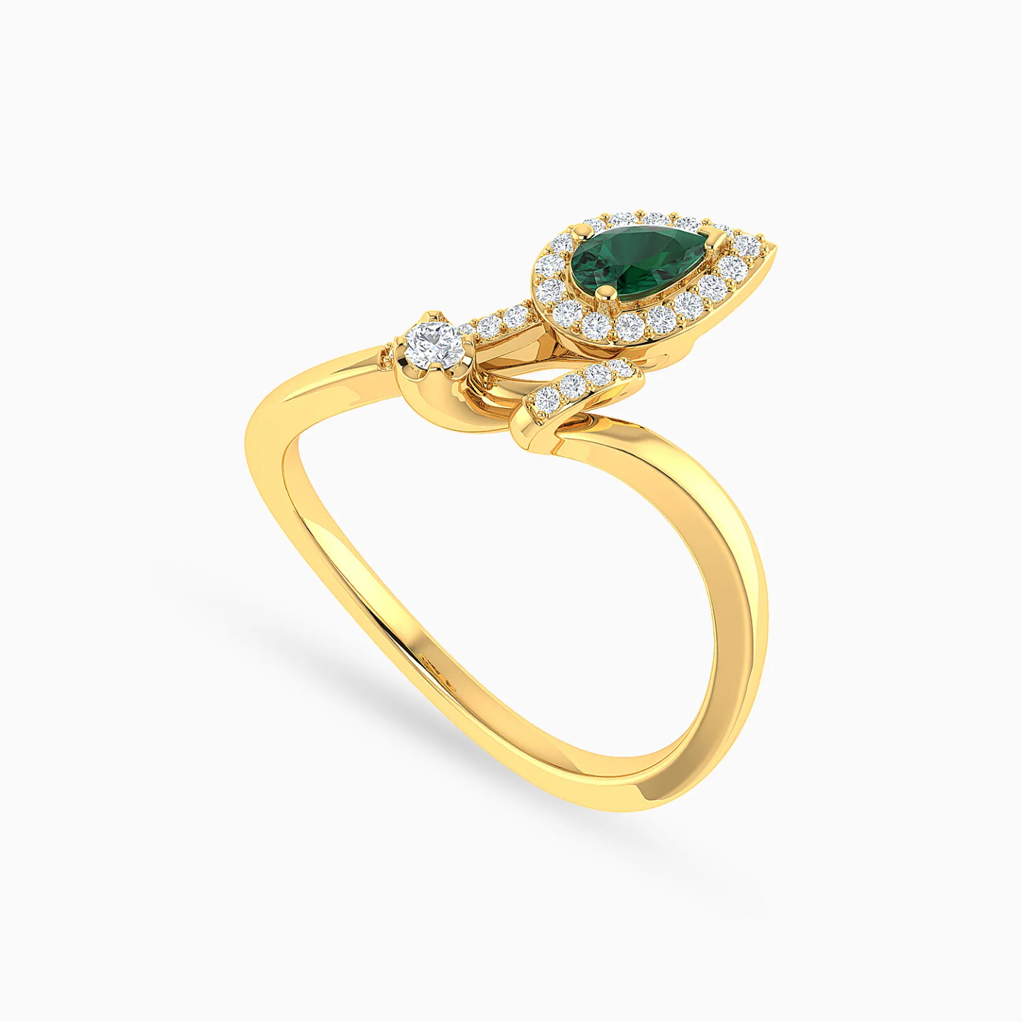 Upside Down Pear Green Stones Diamond Bypass Ring in 18K Gold - 3 Upside Down Pear Green Stones Diamond Bypass Ring in 18K Gold - 3