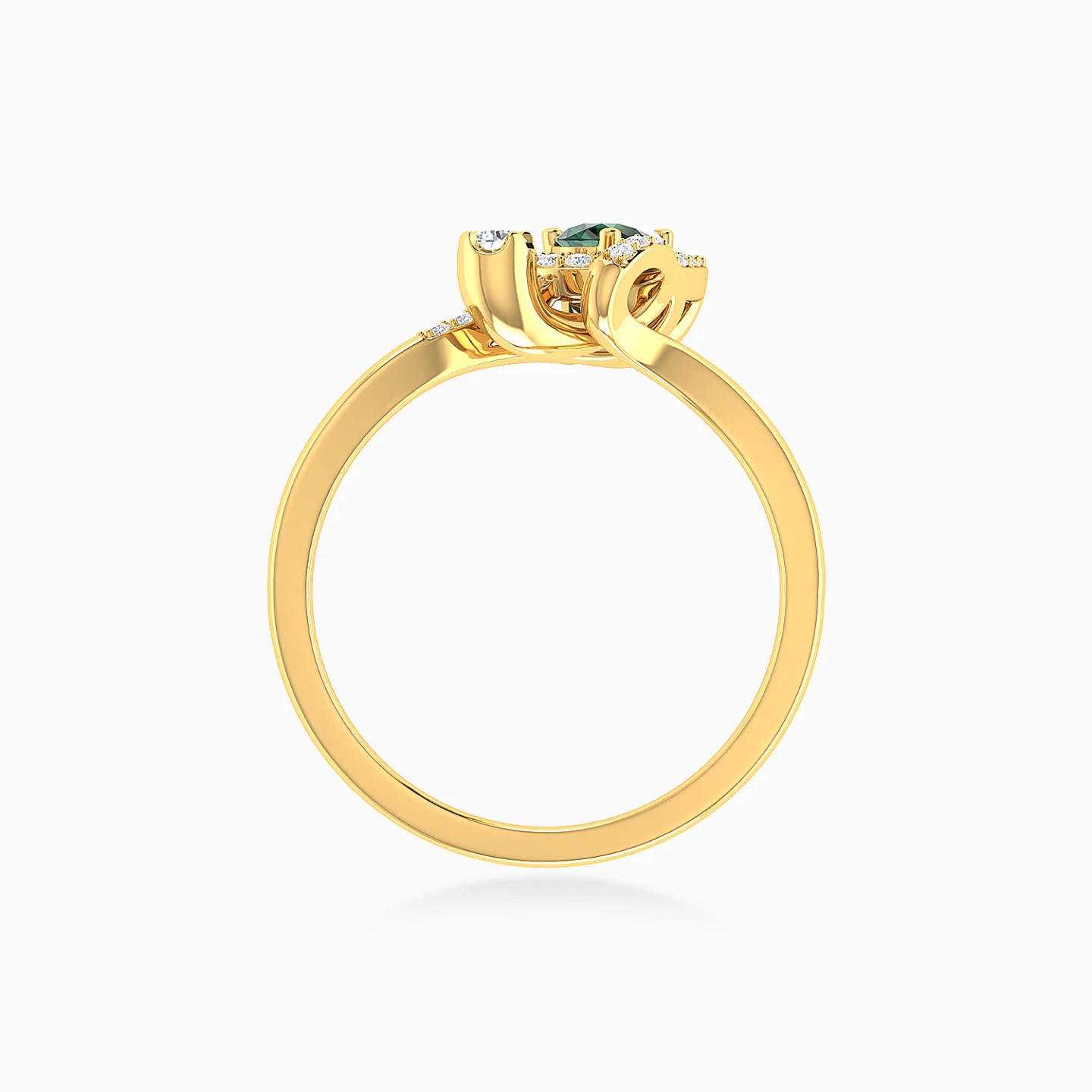 Upside Down Pear Green Stones Diamond Bypass Ring in 18K Gold - 4 Upside Down Pear Green Stones Diamond Bypass Ring in 18K Gold - 4