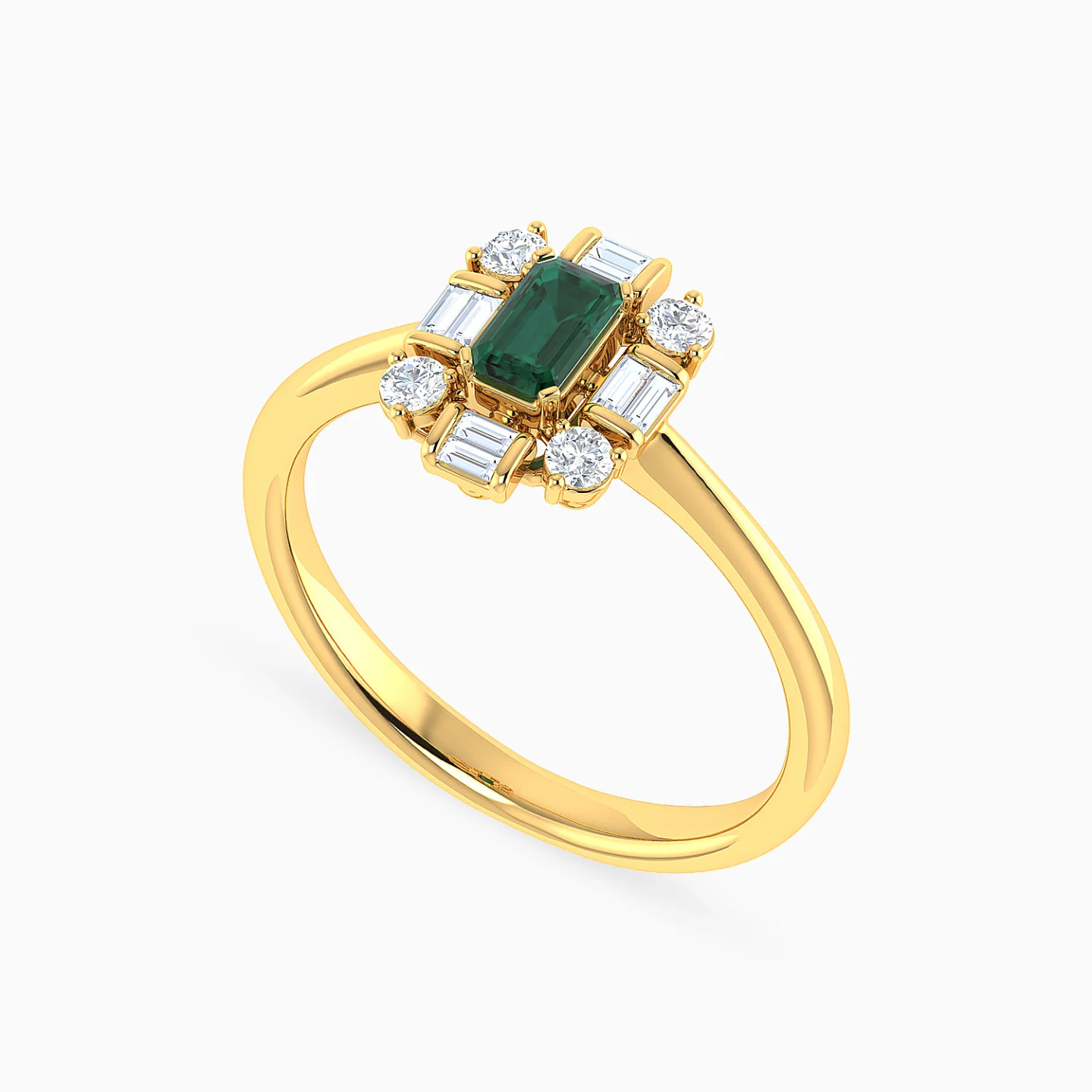Oval Green Stones Diamond Ring in 18K Gold - 3 Oval Green Stones Diamond Ring in 18K Gold - 3
