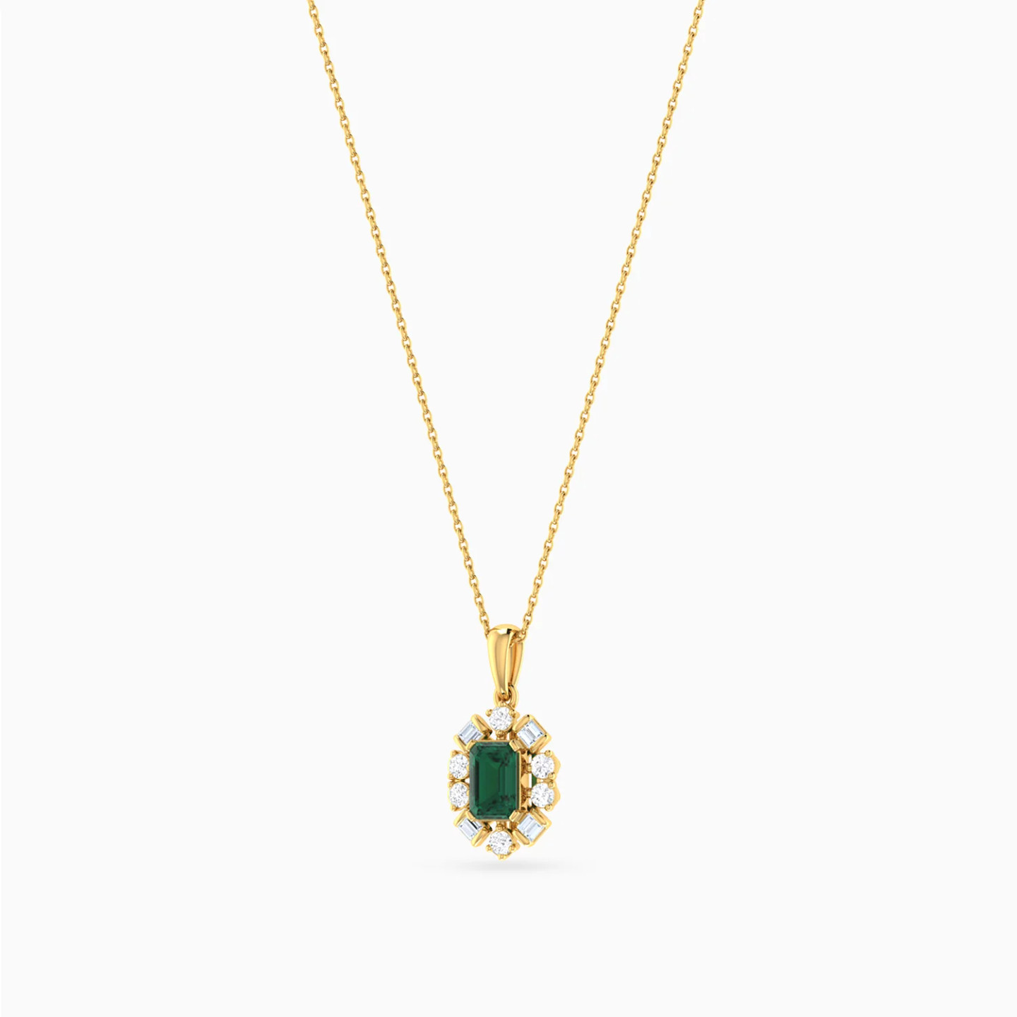 Oval Green Stones Diamond Necklace in 18K Gold - 2 Oval Green Stones Diamond Necklace in 18K Gold - 2