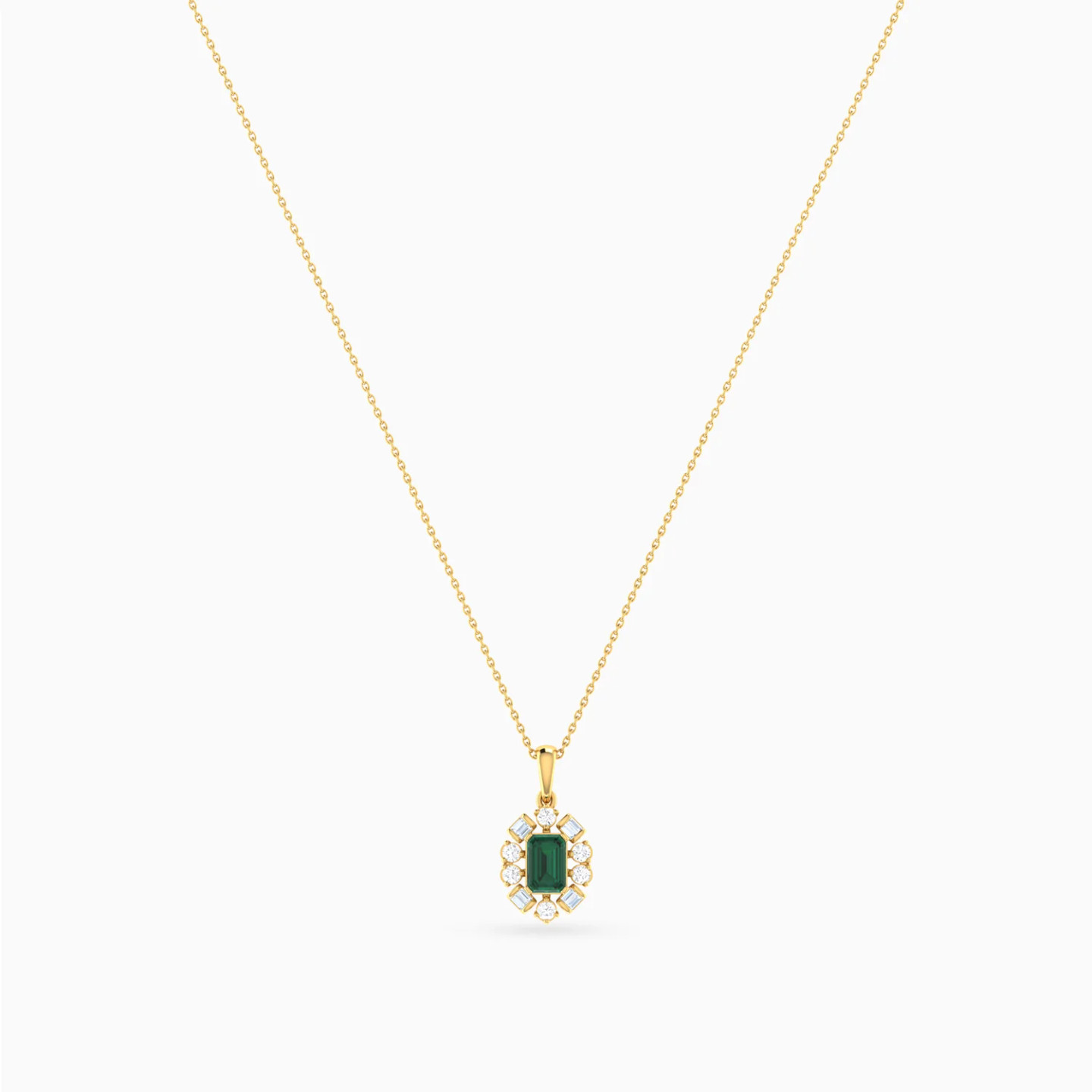 Oval Green Stones Diamond Necklace in 18K Gold - 3 Oval Green Stones Diamond Necklace in 18K Gold - 3