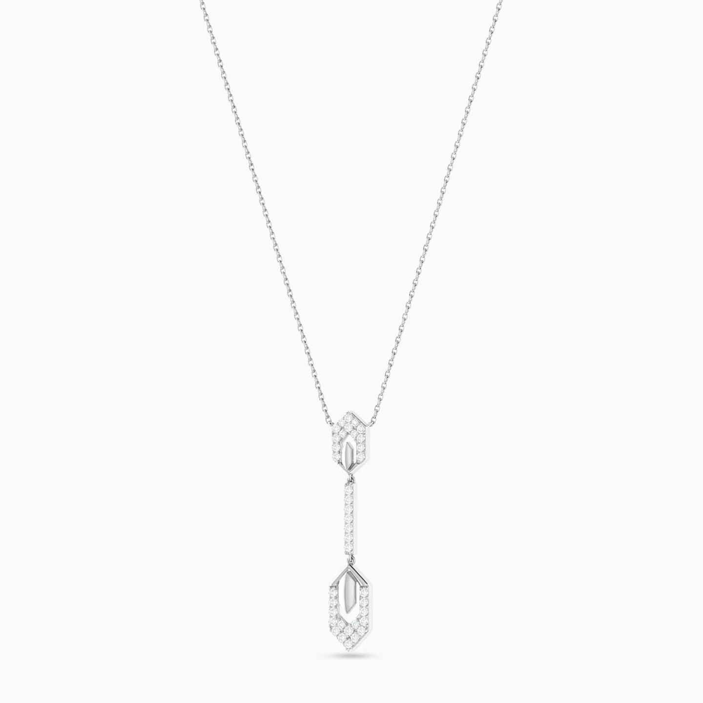 Line & Hexagonal Frames Diamond Necklace in 18K Gold - 2 Line & Hexagonal Frames Diamond Necklace in 18K Gold - 2