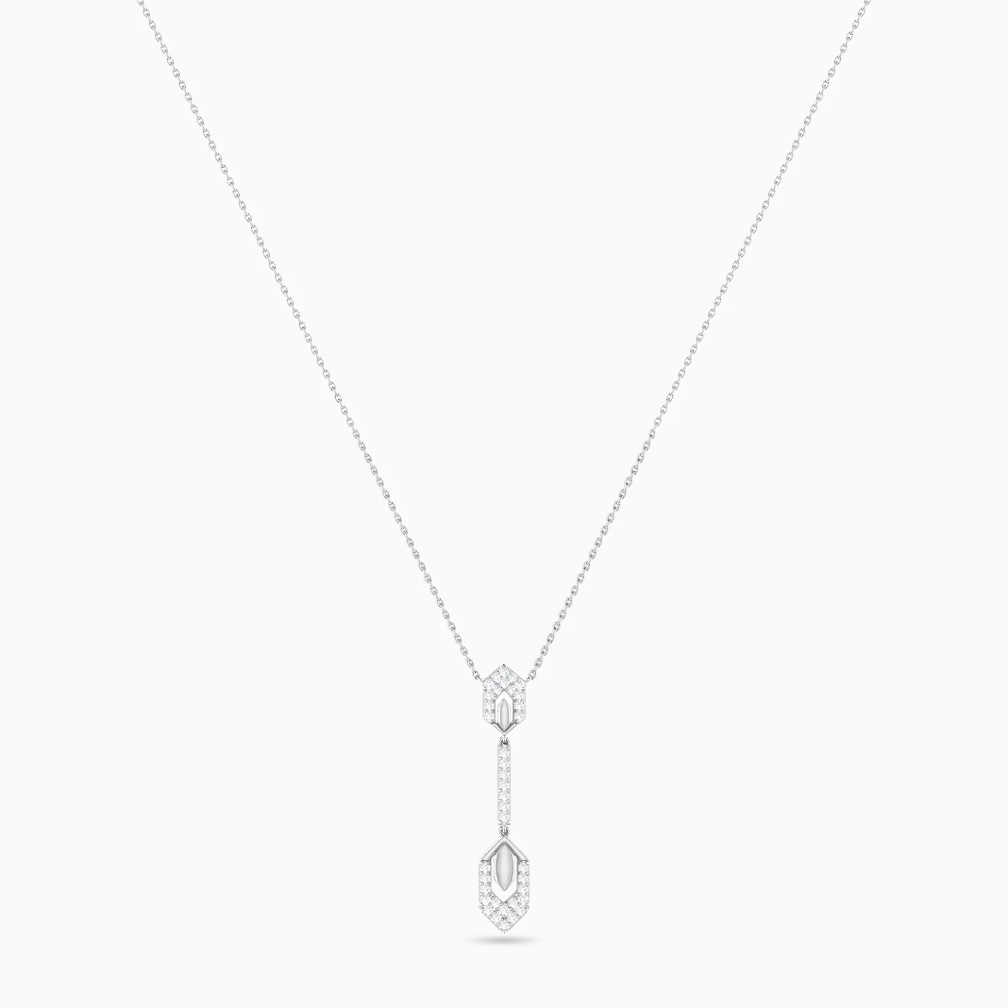 Line & Hexagonal Frames Diamond Necklace in 18K Gold - 3 Line & Hexagonal Frames Diamond Necklace in 18K Gold - 3