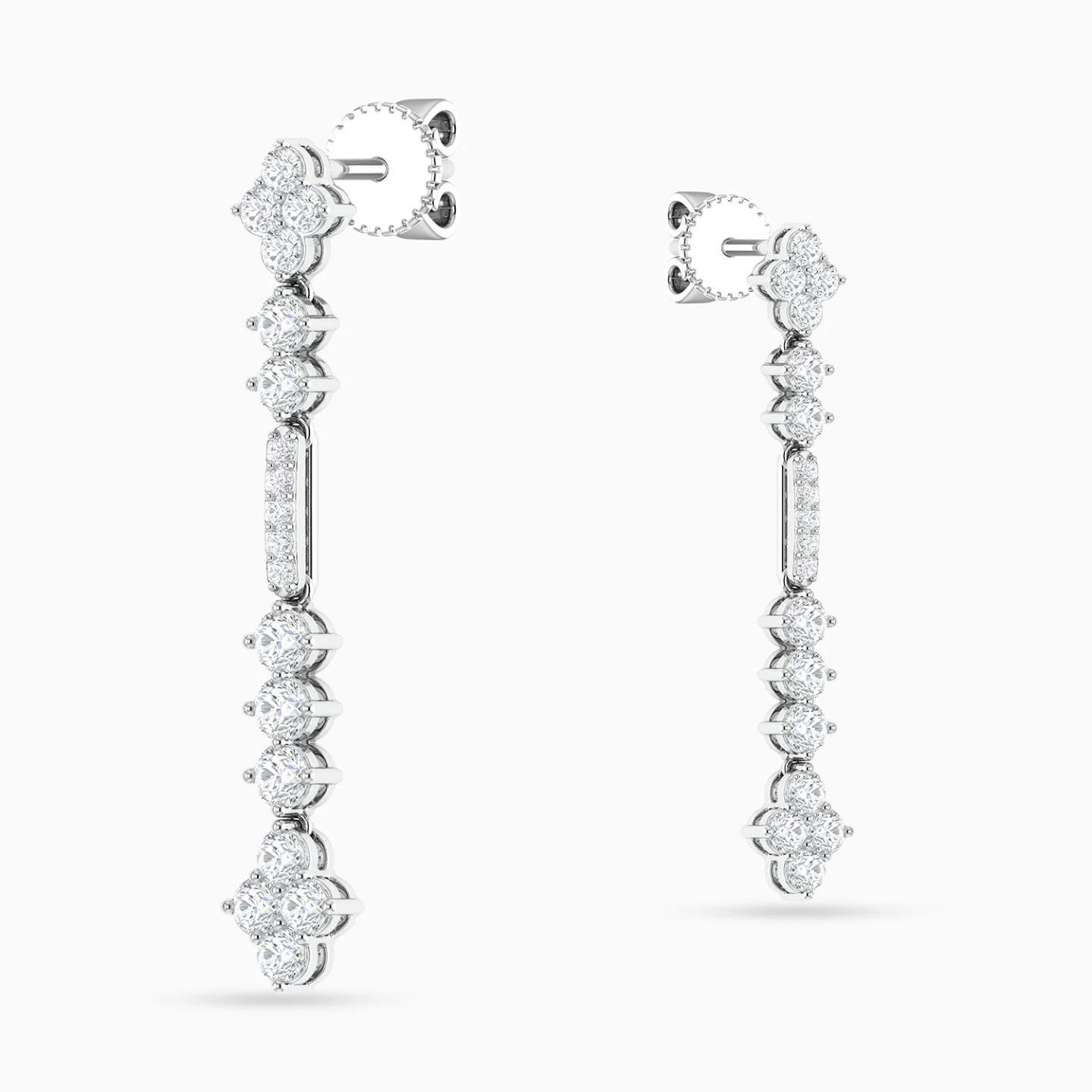 Vertical Bar & Clusters Diamond Drop Earrings in 18K Gold - 4 Vertical Bar & Clusters Diamond Drop Earrings in 18K Gold - 4