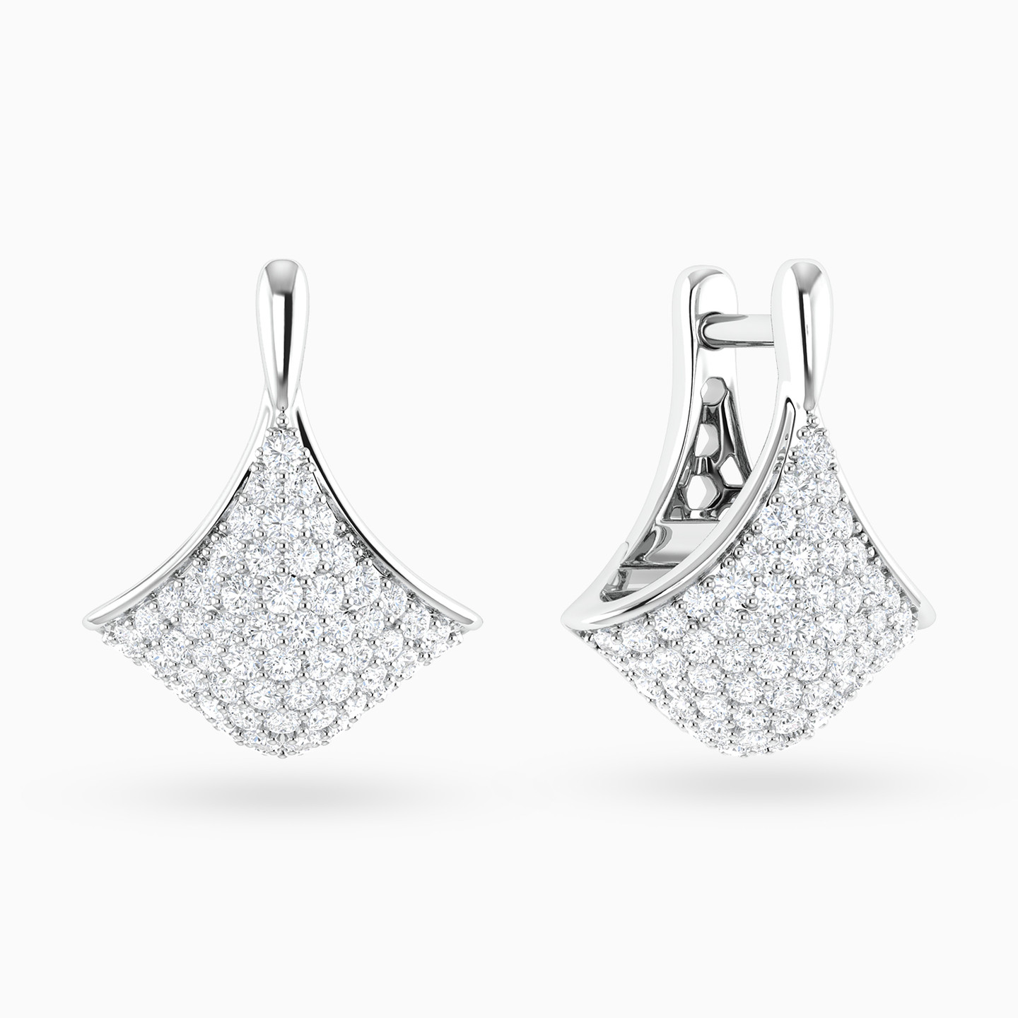 Fan Inspired Diamond Drop Earrings in 18K Gold Fan Inspired Diamond Drop Earrings in 18K Gold