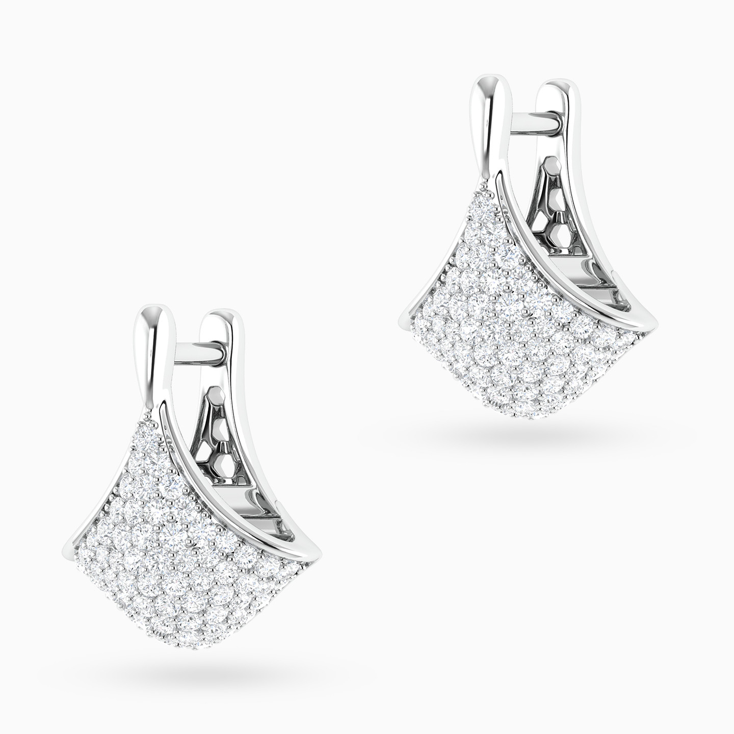Fan Inspired Diamond Drop Earrings in 18K Gold - 3 Fan Inspired Diamond Drop Earrings in 18K Gold - 3
