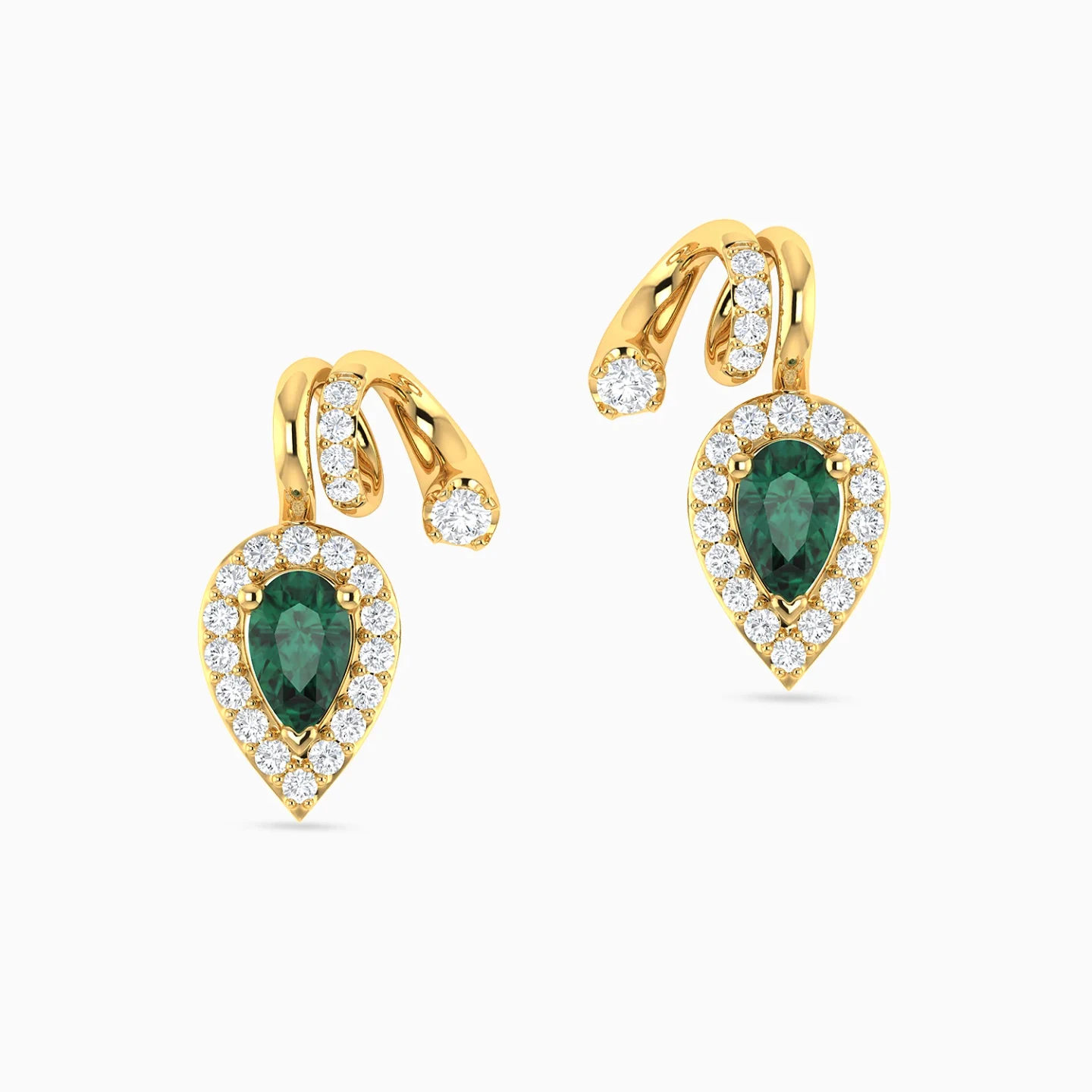 Upside Down Pear Green Stones Diamond Stud Earrings in 18K Gold - 3 Upside Down Pear Green Stones Diamond Stud Earrings in 18K Gold - 3