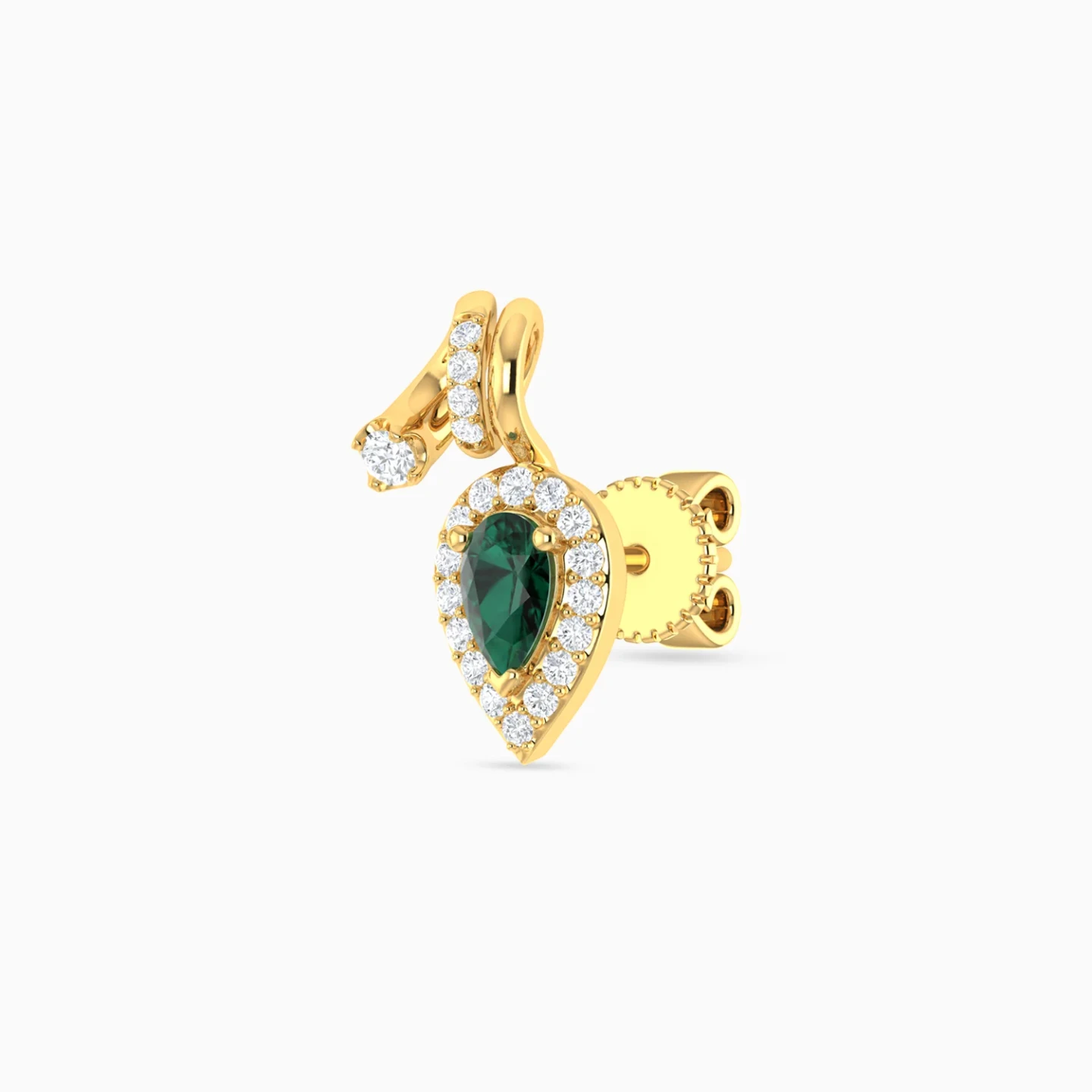 Upside Down Pear Green Stones Diamond Stud Earrings in 18K Gold - 4 Upside Down Pear Green Stones Diamond Stud Earrings in 18K Gold - 4