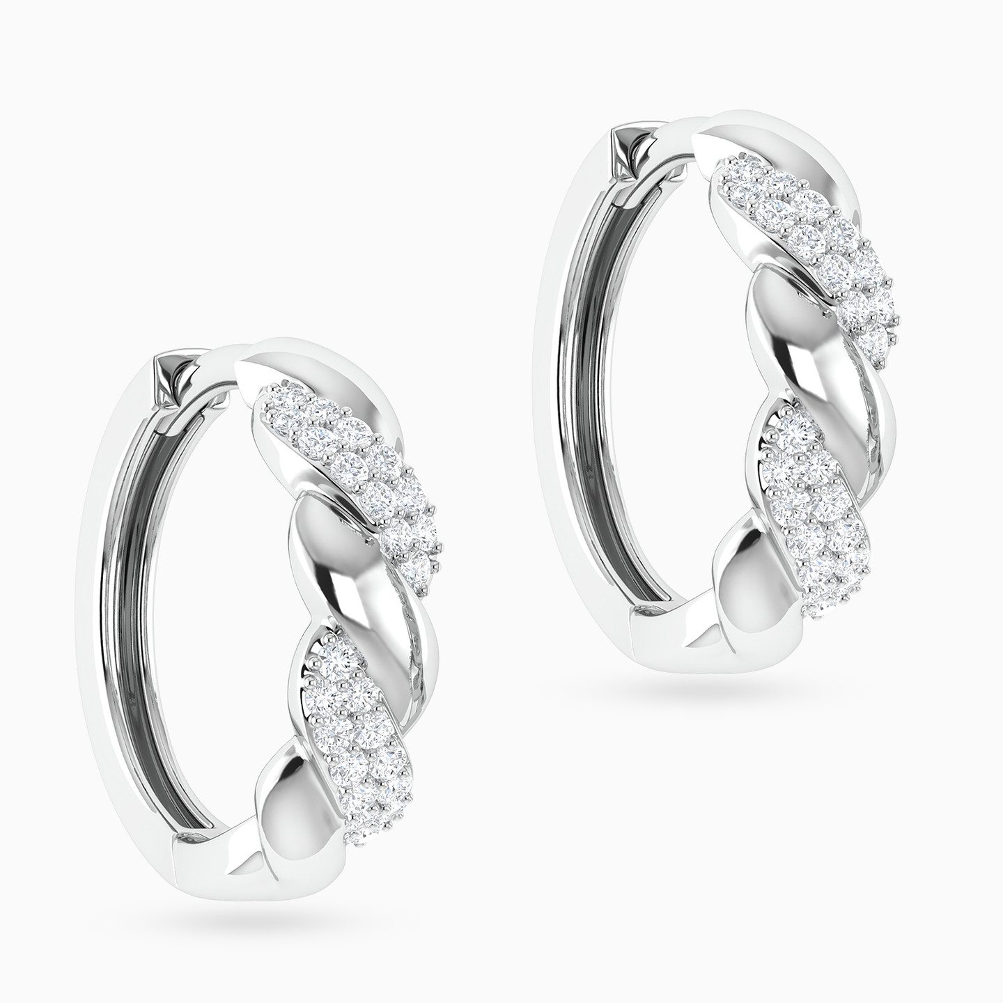 Wave Curved Bar Diamond Hoop Earrings in 18K Gold - 3 Wave Curved Bar Diamond Hoop Earrings in 18K Gold - 3