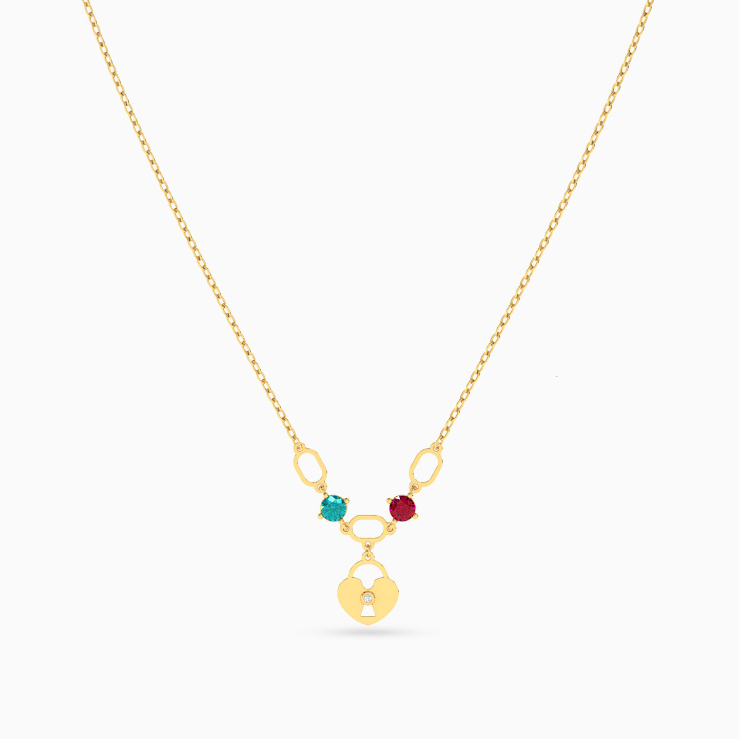 Lock Colored Stones Necklace in 18K Gold - 3 Lock Colored Stones Necklace in 18K Gold - 3
