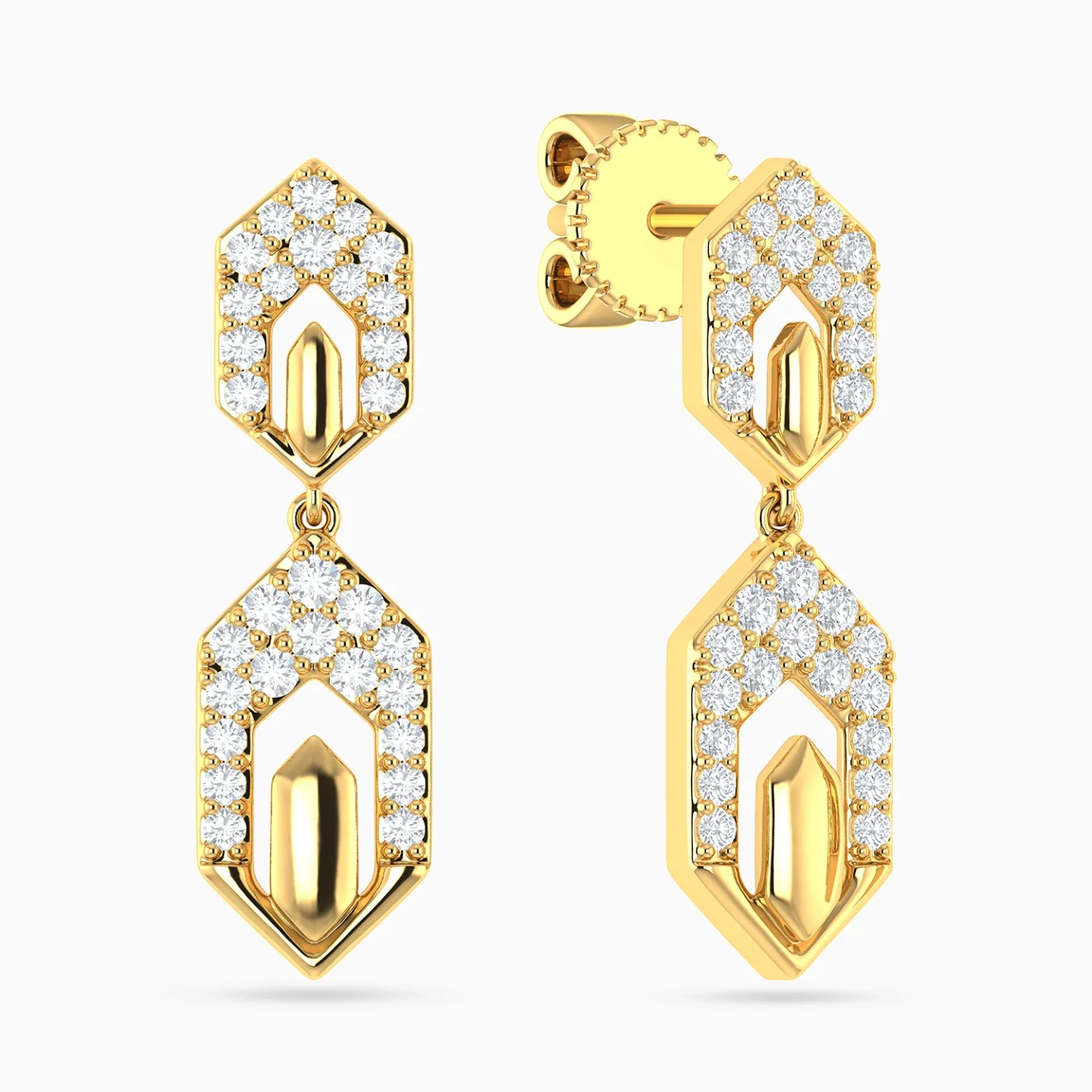 Elongated Hexagonal Frames Diamond Drop Earrings in 18K Gold Elongated Hexagonal Frames Diamond Drop Earrings in 18K Gold