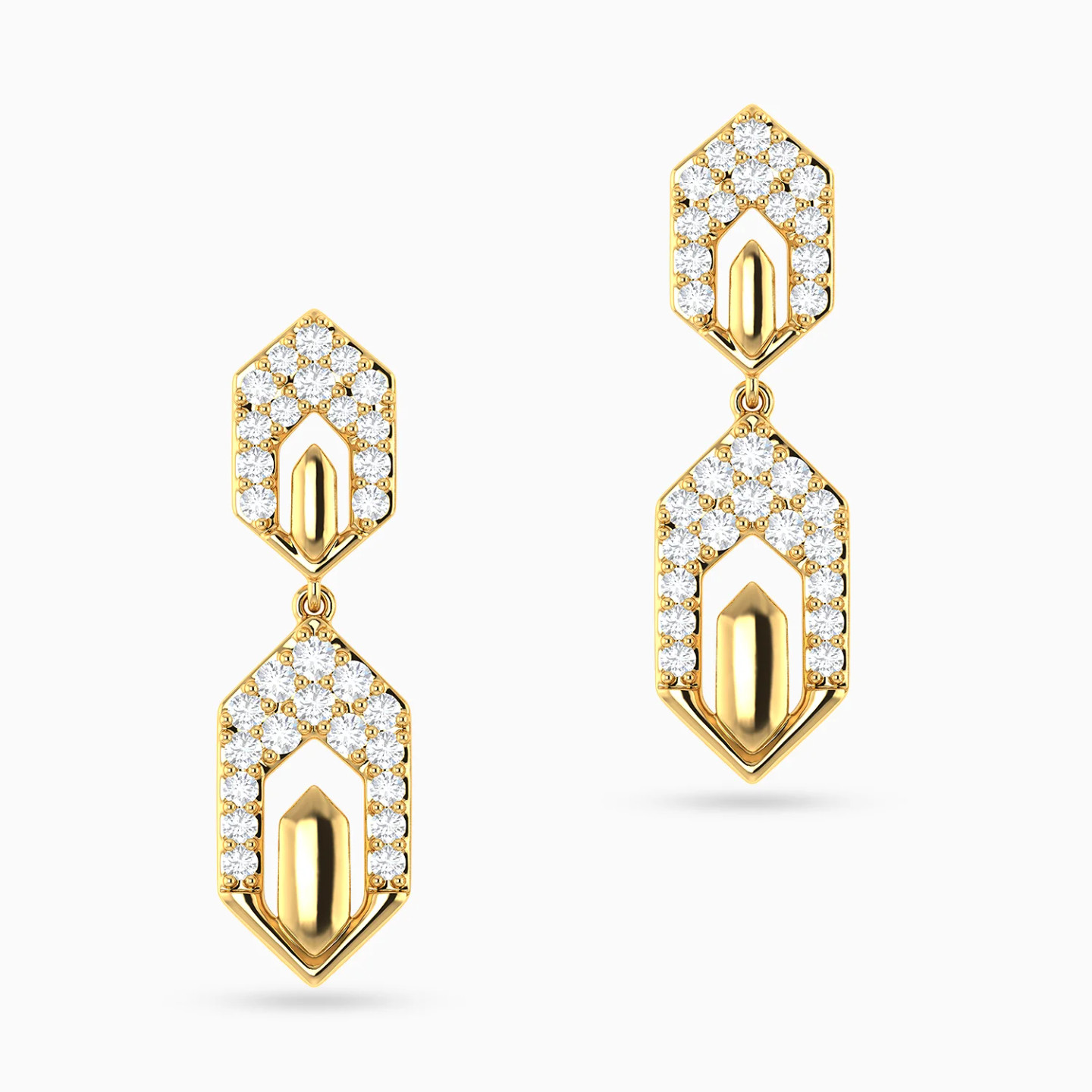 Elongated Hexagonal Frames Diamond Drop Earrings in 18K Gold - 3 Elongated Hexagonal Frames Diamond Drop Earrings in 18K Gold - 3
