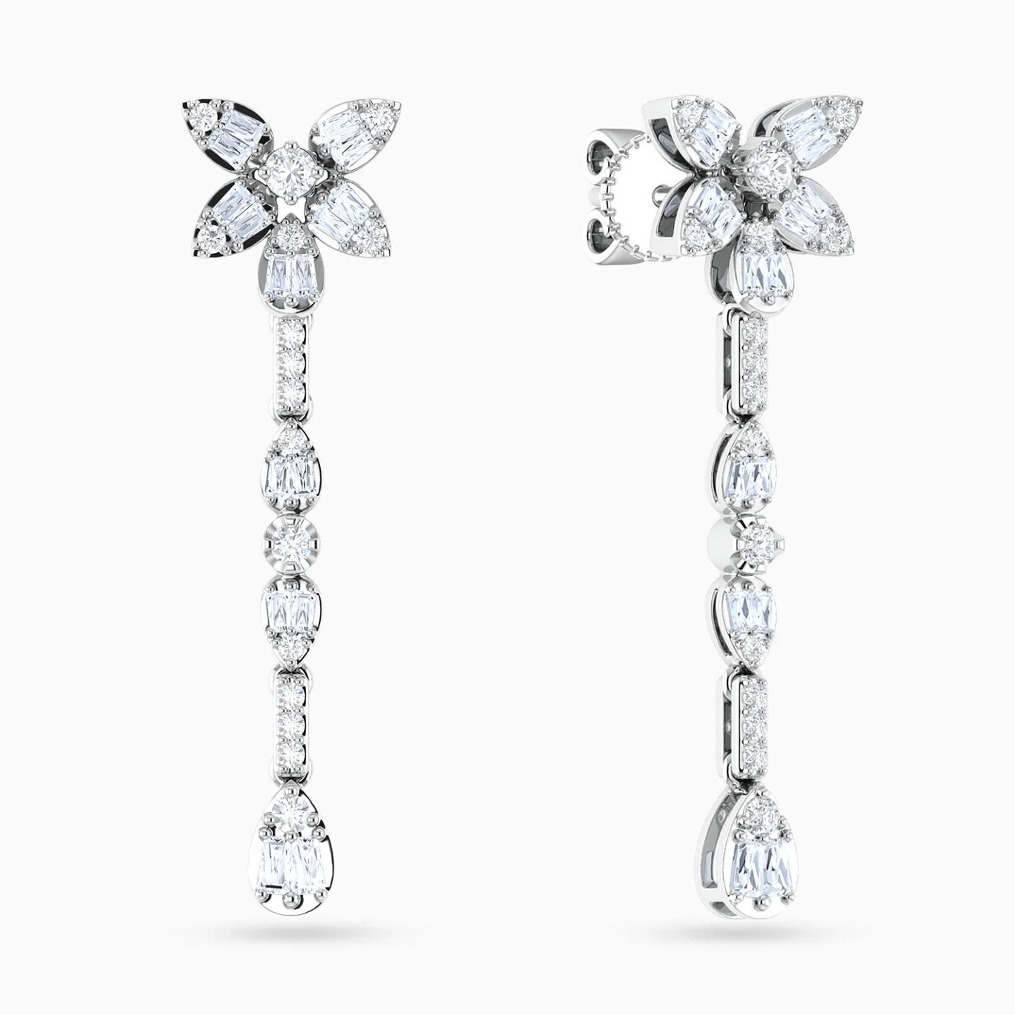Vertical Bar & Floral Cluster Diamond Drop Earrings in 18K Gold Vertical Bar & Floral Cluster Diamond Drop Earrings in 18K Gold