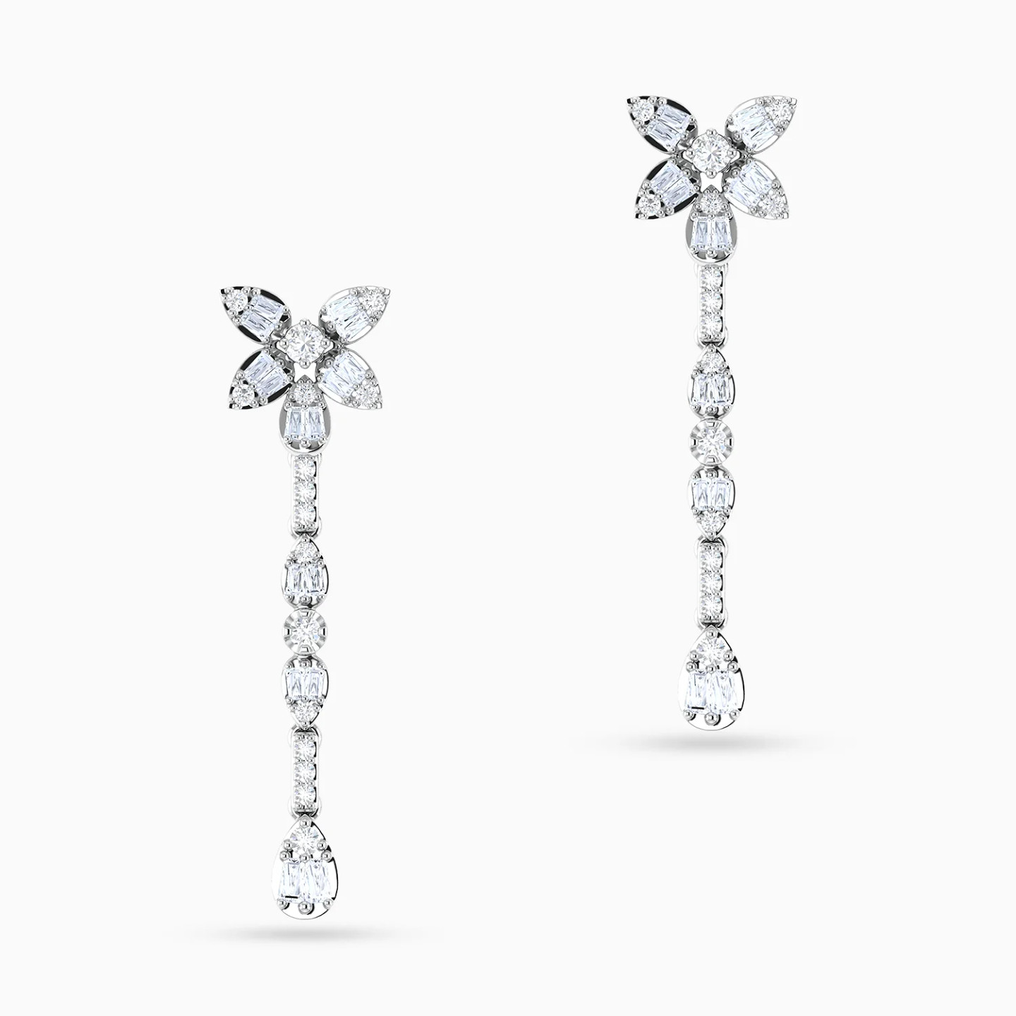 Vertical Bar & Floral Cluster Diamond Drop Earrings in 18K Gold - 3 Vertical Bar & Floral Cluster Diamond Drop Earrings in 18K Gold - 3