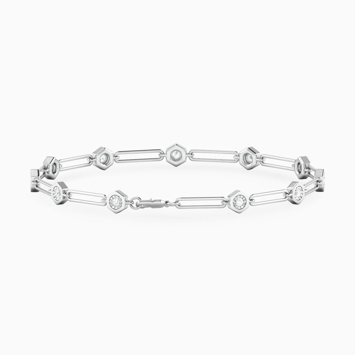 Paperclip Chain & Round Bezel Diamond Bracelet in 18K Gold - 3 Paperclip Chain & Round Bezel Diamond Bracelet in 18K Gold - 3