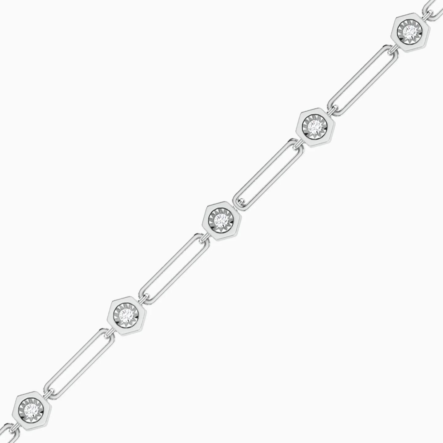 Paperclip Chain & Round Bezel Diamond Bracelet in 18K Gold - 4 Paperclip Chain & Round Bezel Diamond Bracelet in 18K Gold - 4