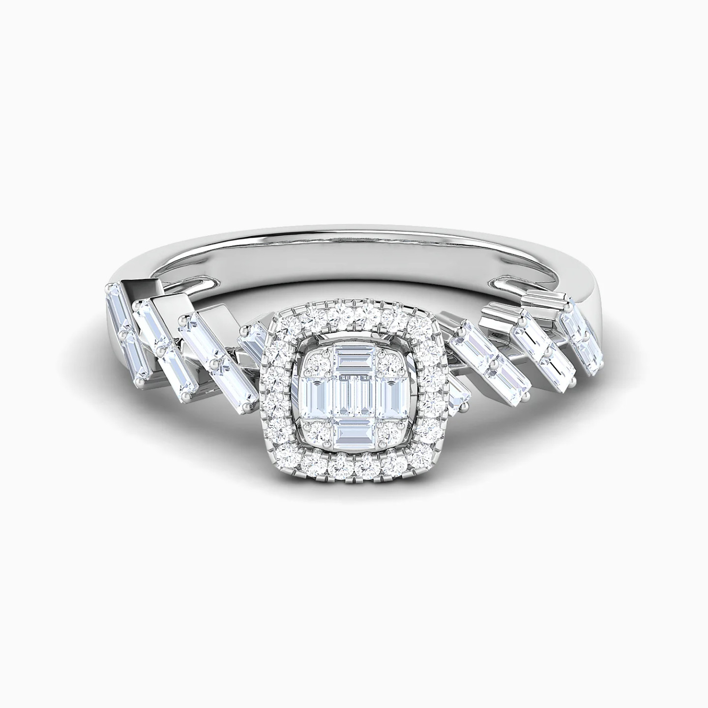 Baguette Cut & Square Cluster Diamond Twin Rings in 18K Gold - 4 Baguette Cut & Square Cluster Diamond Twin Rings in 18K Gold - 4