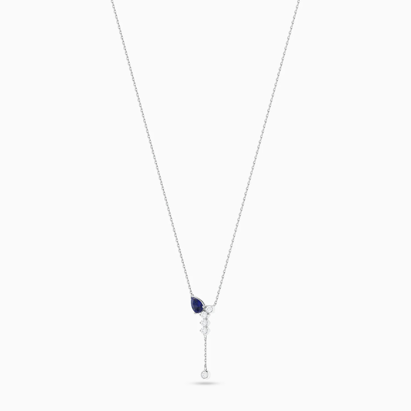 Drop Blue Stone Y Shaped Diamond Necklace in 18K Gold - 2 Drop Blue Stone Y Shaped Diamond Necklace in 18K Gold - 2