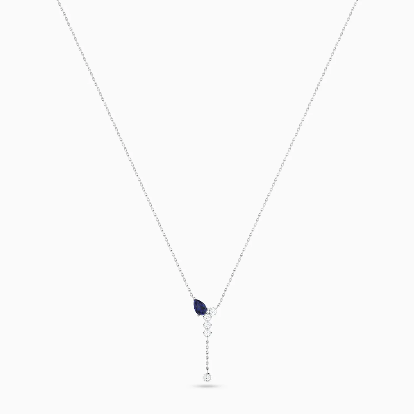 Drop Blue Stone Y Shaped Diamond Necklace in 18K Gold - 3 Drop Blue Stone Y Shaped Diamond Necklace in 18K Gold - 3