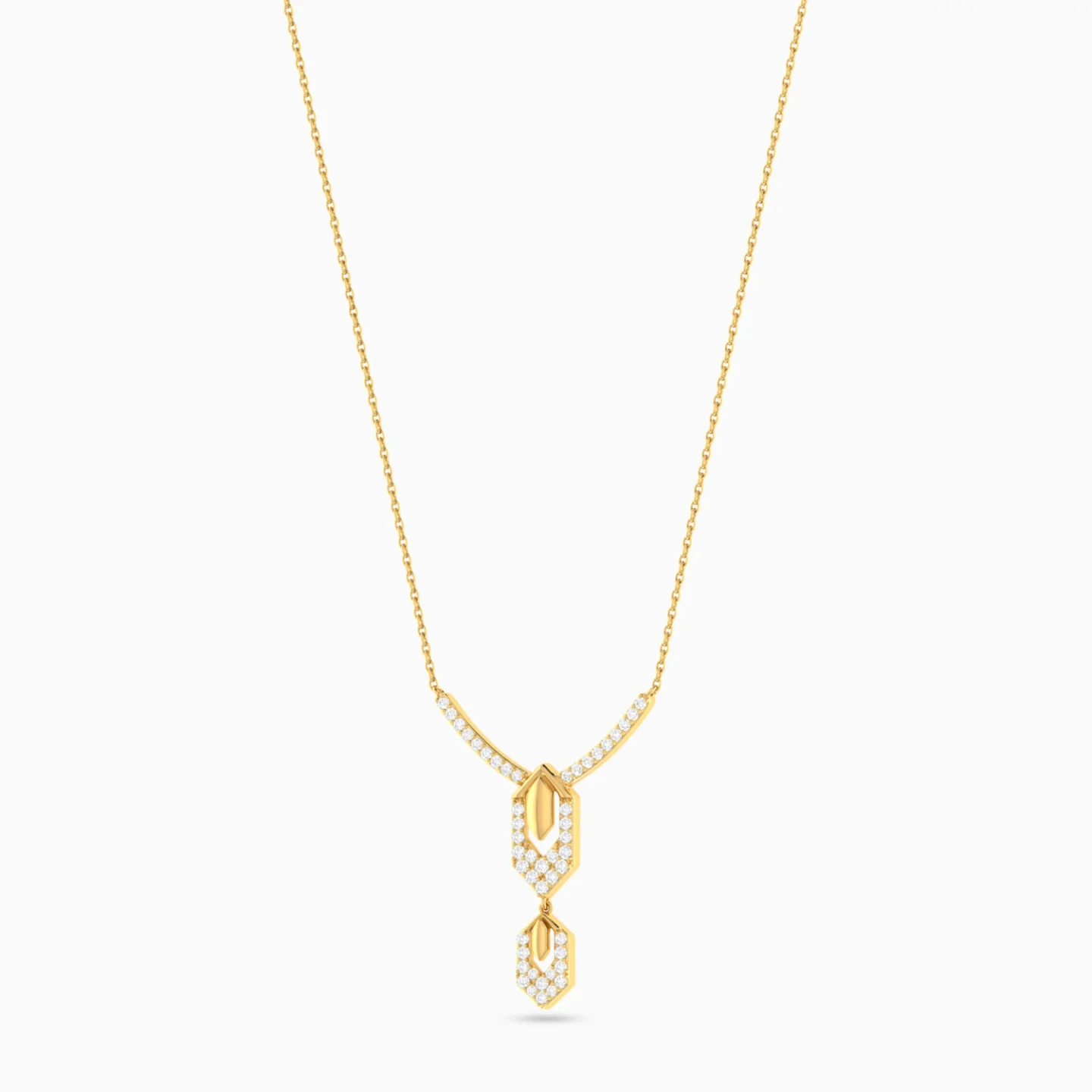 Elongated Hexagonal Frames Diamond Necklace in 18K Gold - 2 Elongated Hexagonal Frames Diamond Necklace in 18K Gold - 2