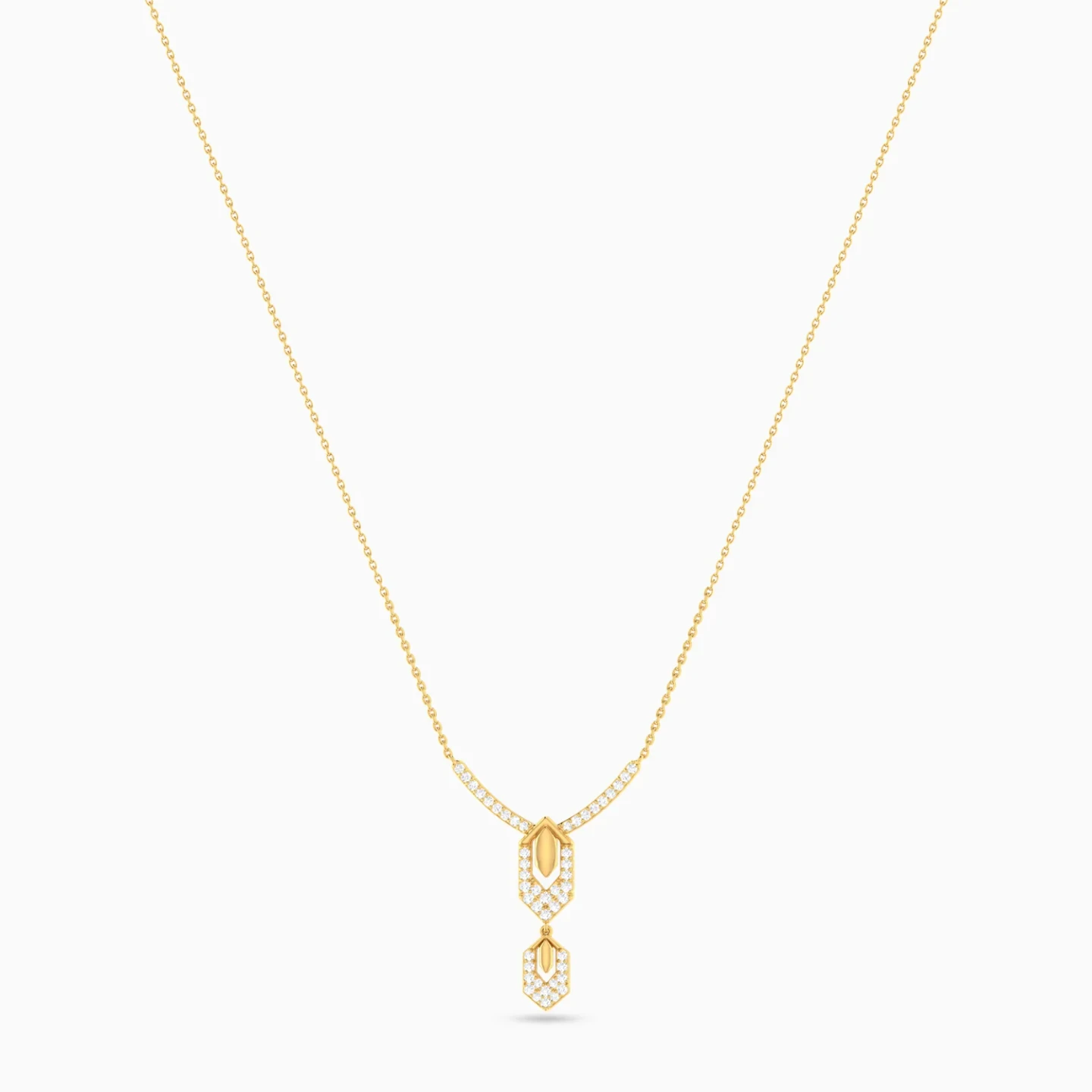 Elongated Hexagonal Frames Diamond Necklace in 18K Gold - 3 Elongated Hexagonal Frames Diamond Necklace in 18K Gold - 3