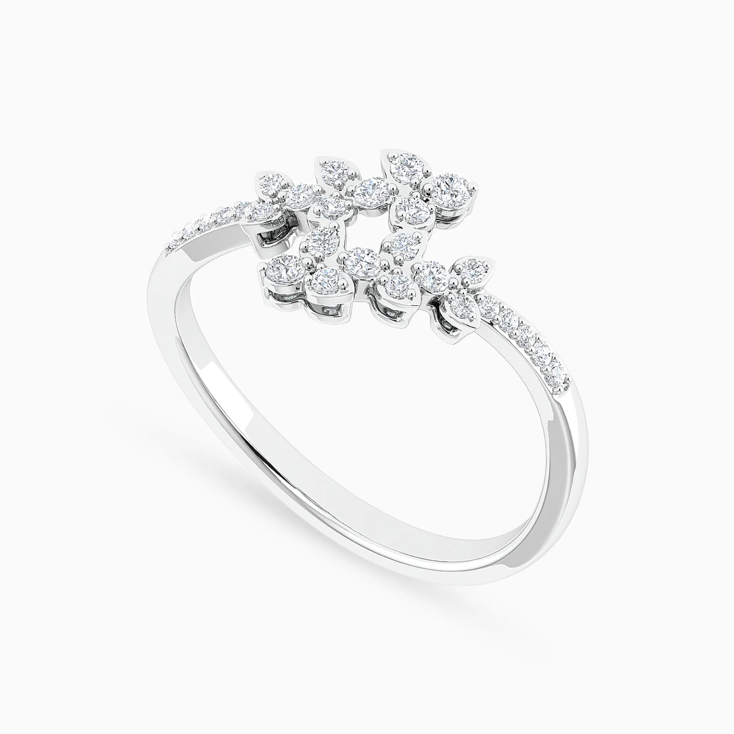Floral Clusters Diamond Bypass Ring in 18K Gold - 3 Floral Clusters Diamond Bypass Ring in 18K Gold - 3