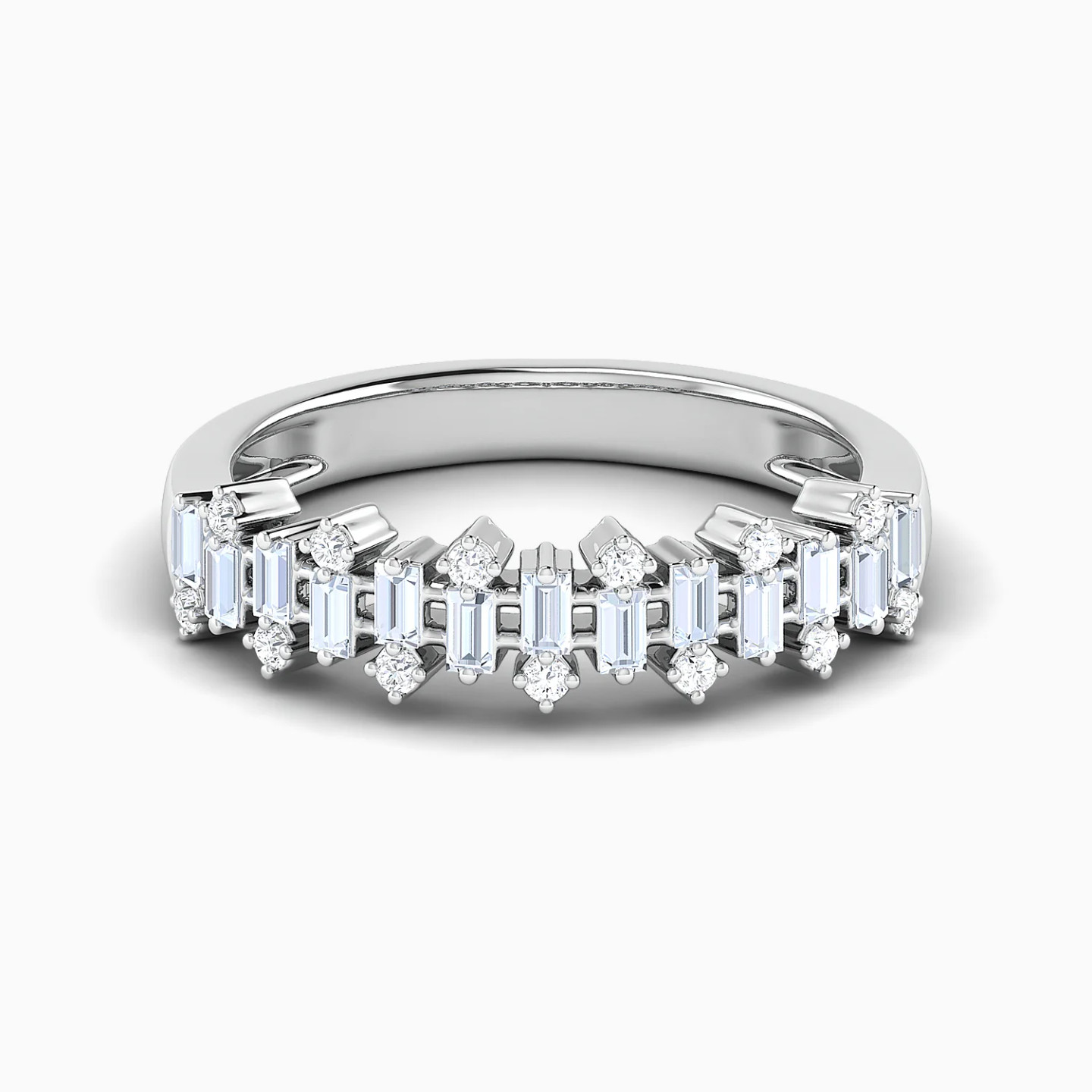 Baguette & Elevated Round Cluster Diamond Twin Rings in 18K Gold - 6 Baguette & Elevated Round Cluster Diamond Twin Rings in 18K Gold - 6