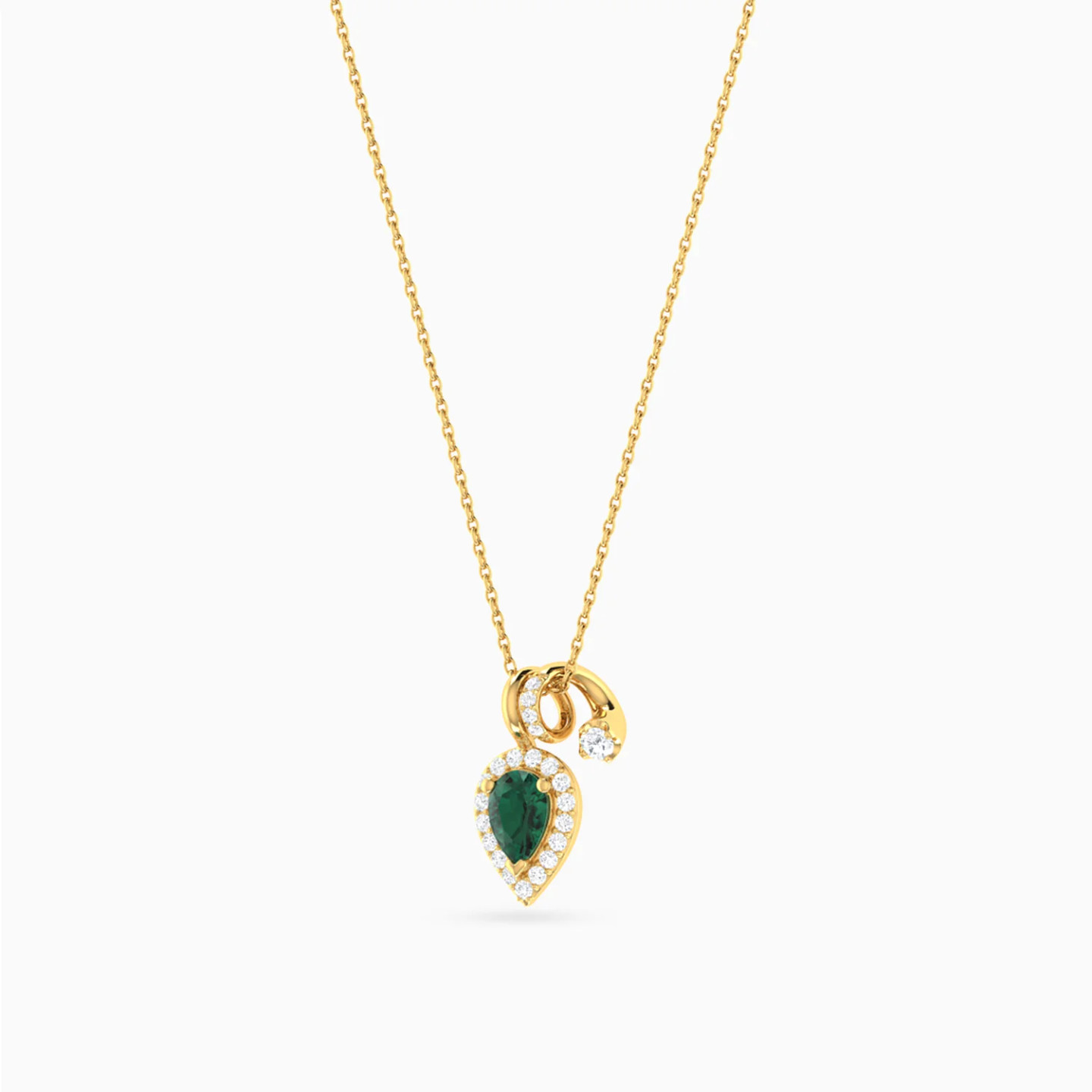 Upside Down Pear Green Stones Diamond Necklace in 18K Gold - 2 Upside Down Pear Green Stones Diamond Necklace in 18K Gold - 2