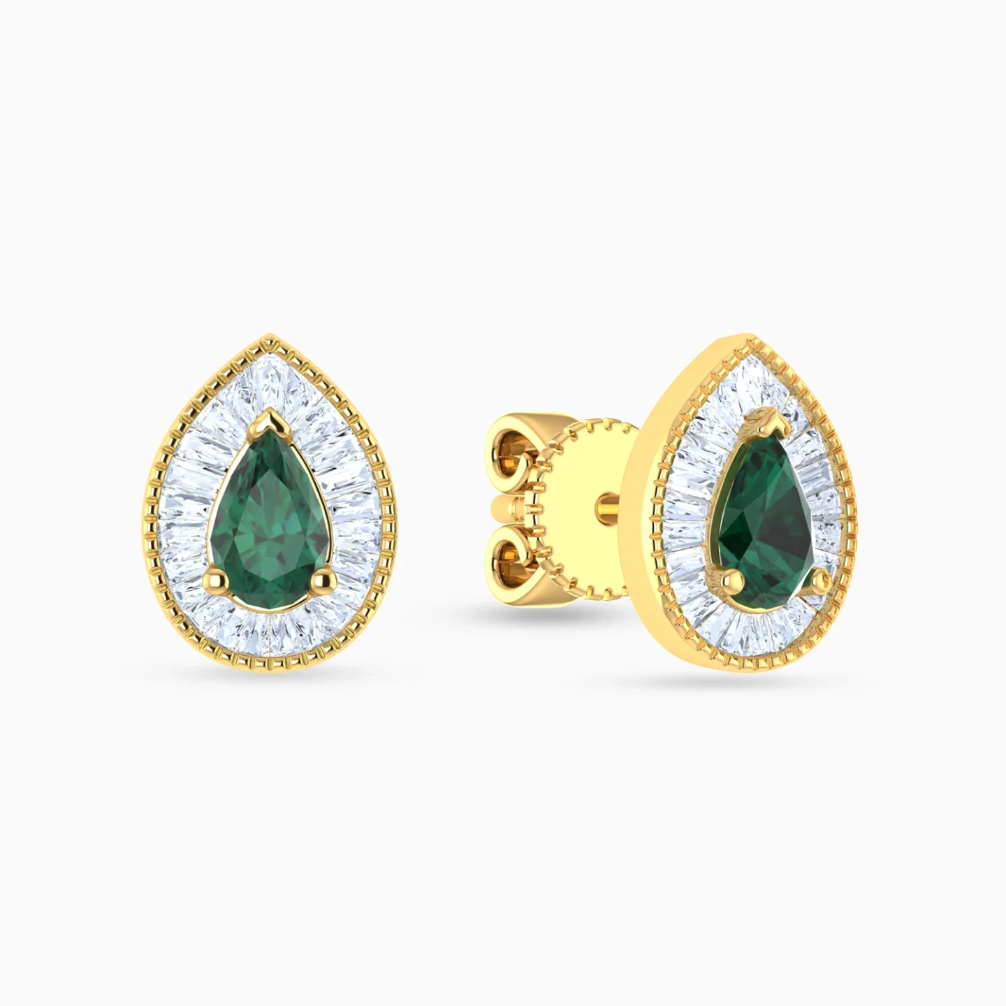 Pear Halo Green Stone Diamond Stud Earrings in 18K Gold Pear Halo Green Stone Diamond Stud Earrings in 18K Gold
