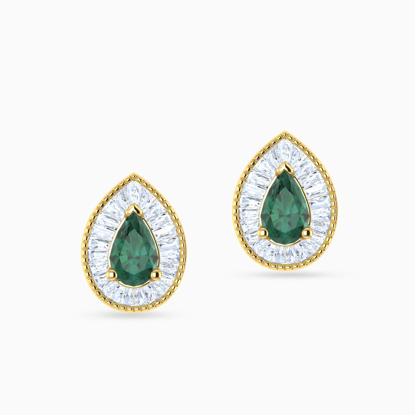 Pear Halo Green Stone Diamond Stud Earrings in 18K Gold - 3 Pear Halo Green Stone Diamond Stud Earrings in 18K Gold - 3