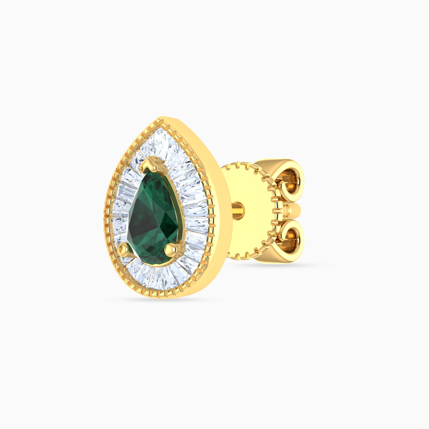Pear Halo Green Stone Diamond Stud Earrings in 18K Gold - 4 Pear Halo Green Stone Diamond Stud Earrings in 18K Gold - 4