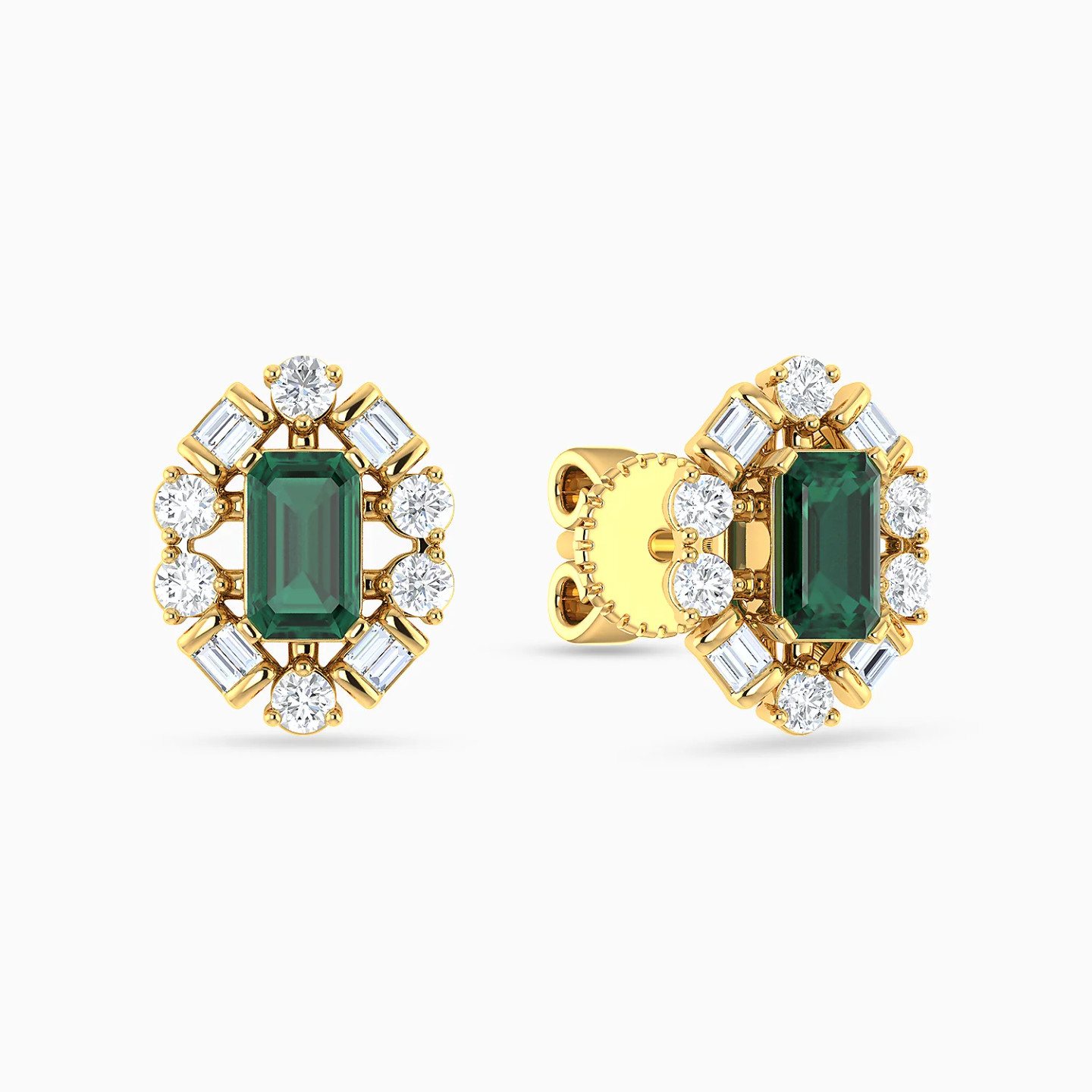 Oval Green Stones Diamond Stud Earrings in 18K Gold Oval Green Stones Diamond Stud Earrings in 18K Gold