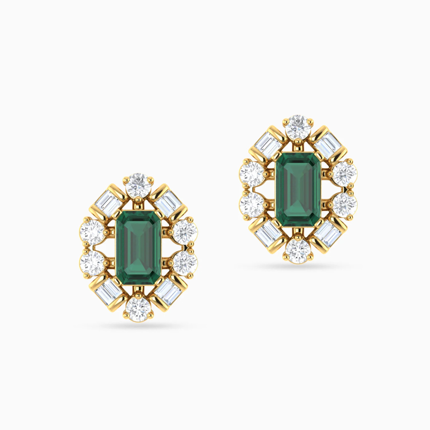 Oval Green Stones Diamond Stud Earrings in 18K Gold - 3 Oval Green Stones Diamond Stud Earrings in 18K Gold - 3