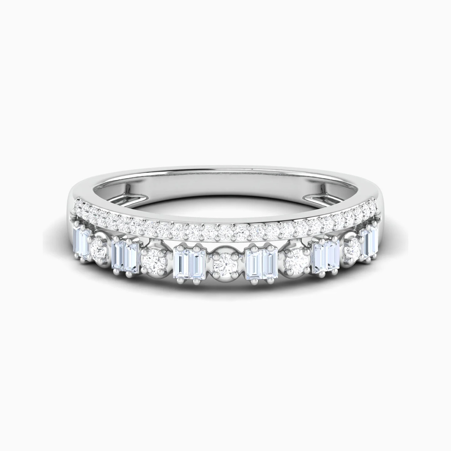 Round & Baguette Diamond Split Shank Ring in 18K Gold Round & Baguette Diamond Split Shank Ring in 18K Gold