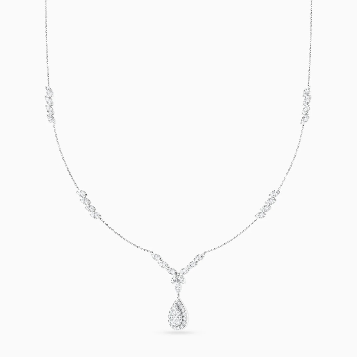 Pear Drop & Clusters Diamond Necklace in 18K Gold - 2 Pear Drop & Clusters Diamond Necklace in 18K Gold - 2