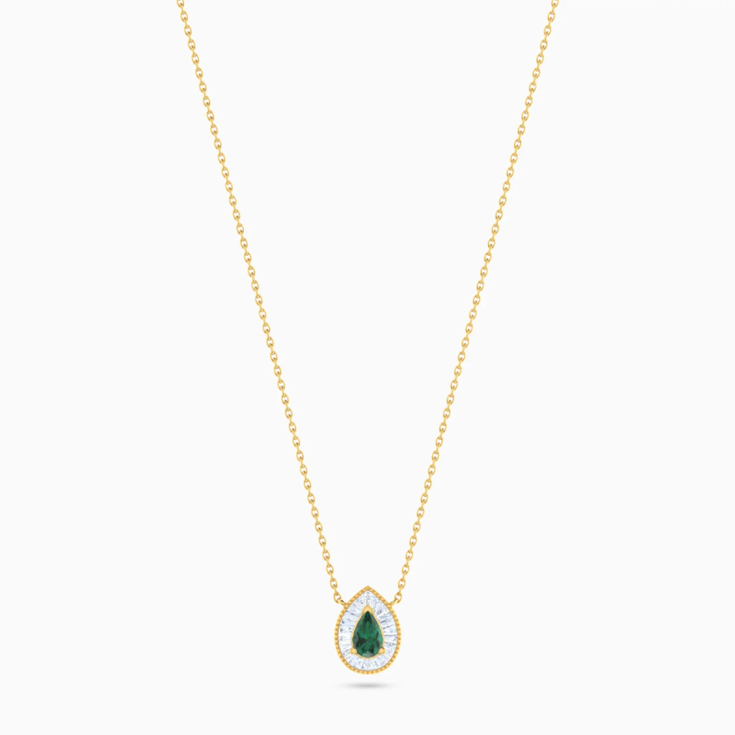 Pear Halo Green Stone Diamond Necklace in 18K Gold Pear Halo Green Stone Diamond Necklace in 18K Gold