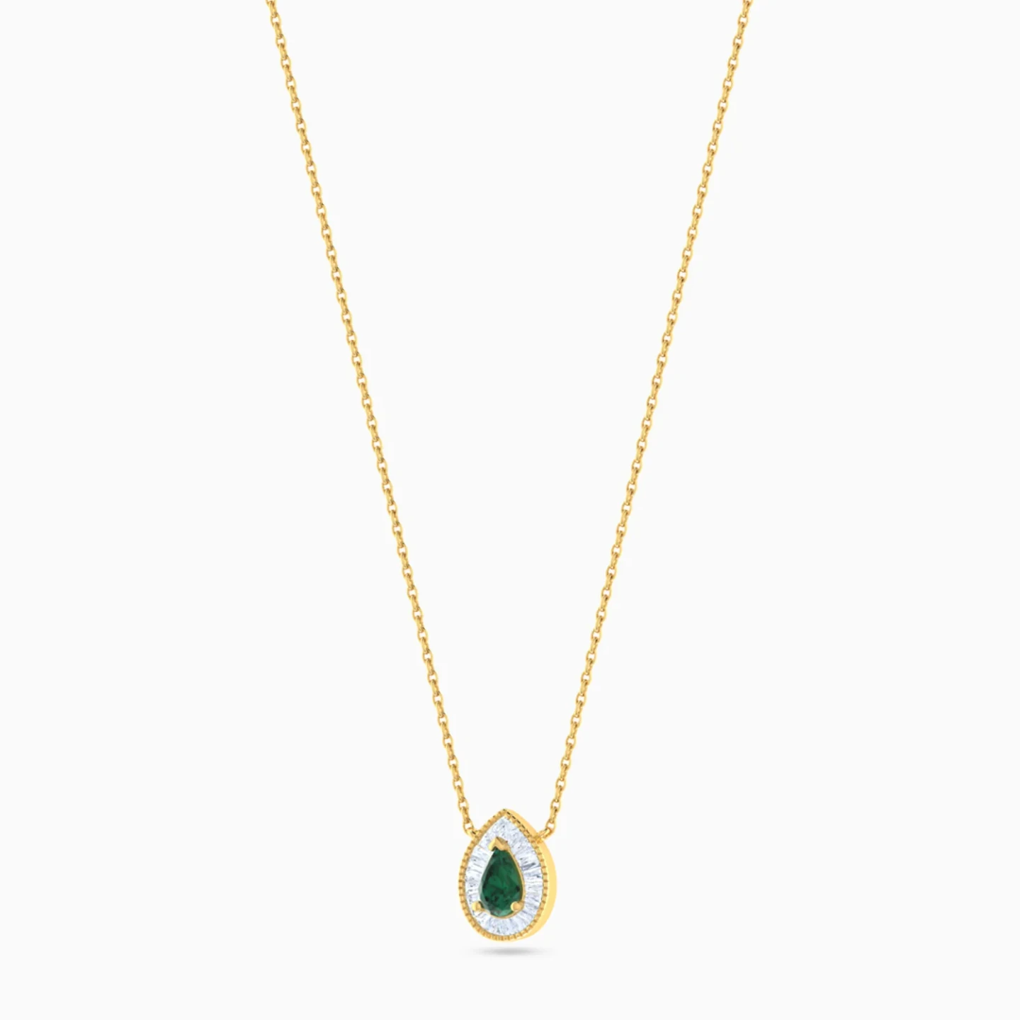 Pear Halo Green Stone Diamond Necklace in 18K Gold - 2 Pear Halo Green Stone Diamond Necklace in 18K Gold - 2