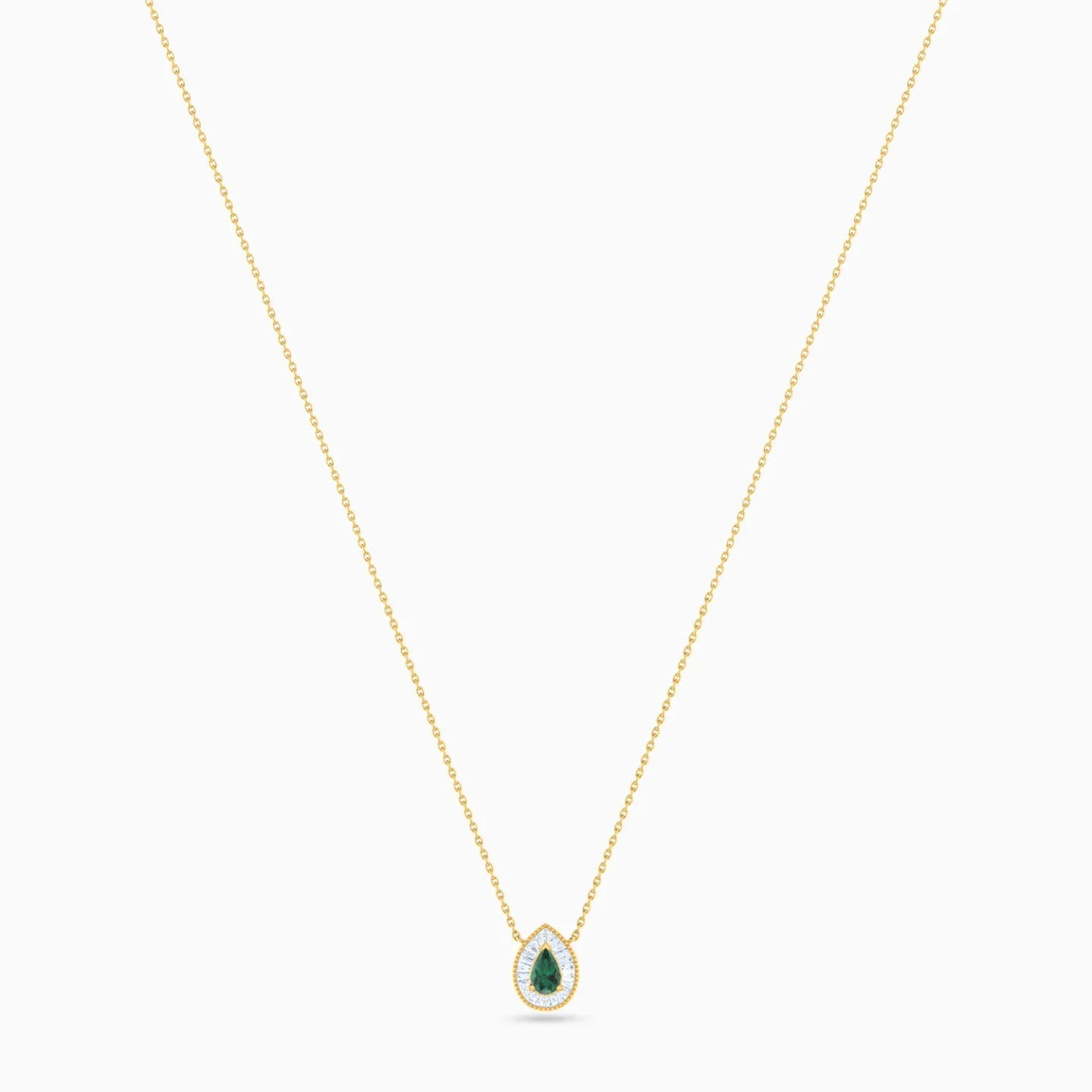 Pear Halo Green Stone Diamond Necklace in 18K Gold - 3 Pear Halo Green Stone Diamond Necklace in 18K Gold - 3