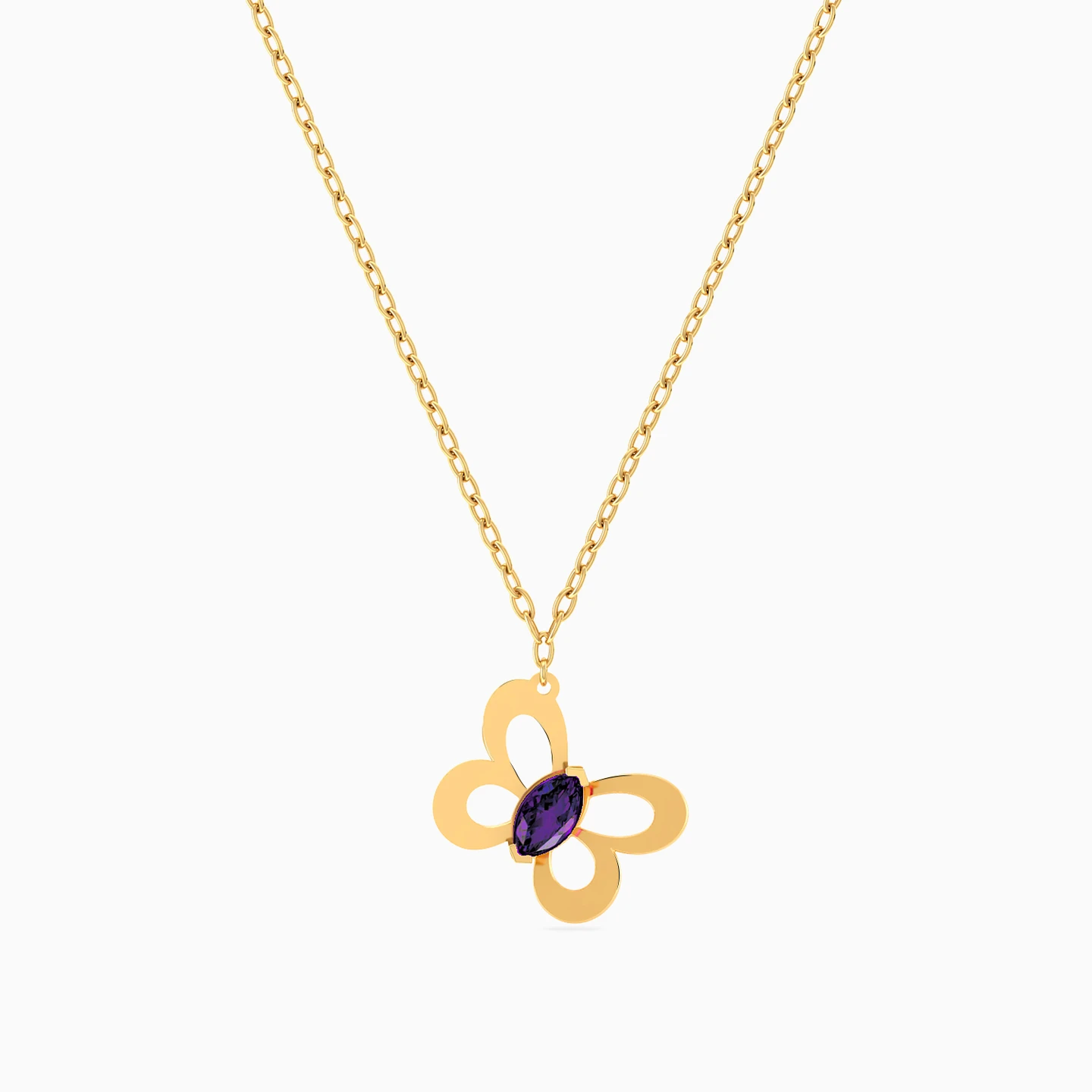 Butterfly Purple Stone Necklace in 18K Gold - 4 Butterfly Purple Stone Necklace in 18K Gold - 4