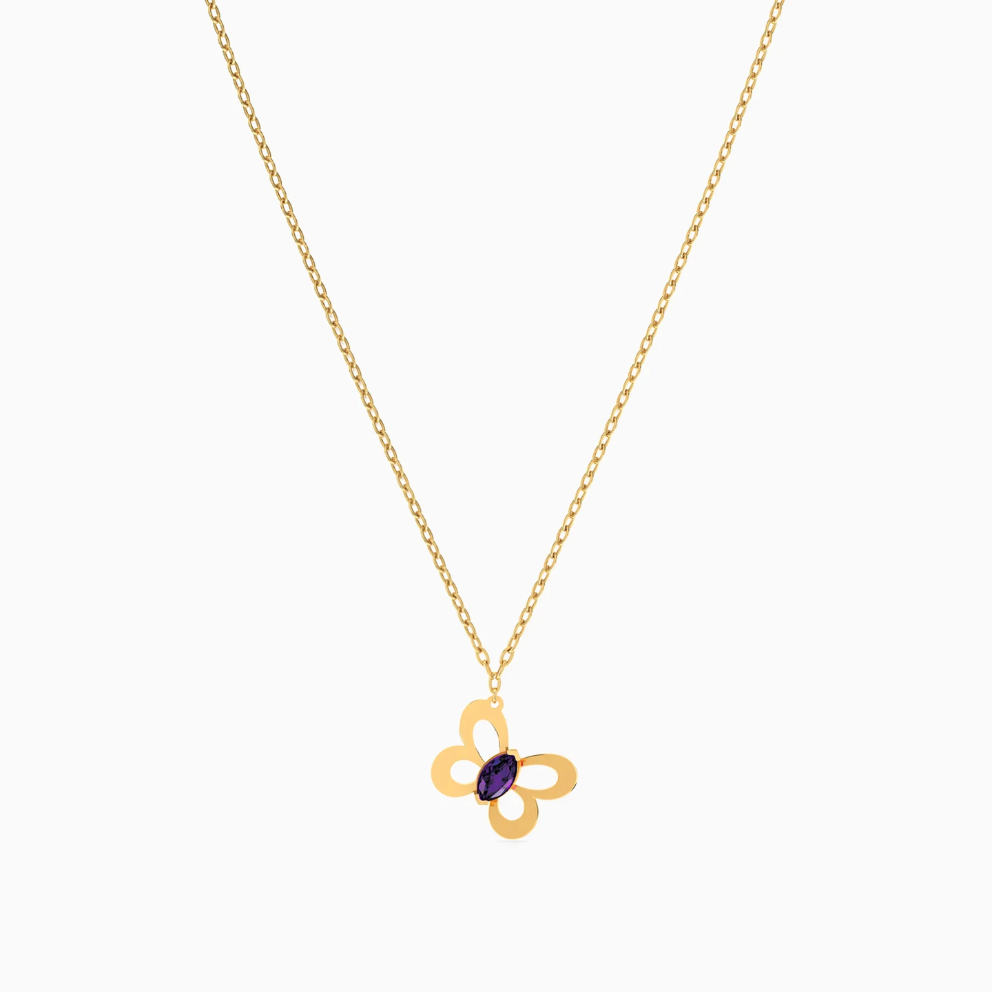 Butterfly Purple Stone Necklace in 18K Gold - 6 Butterfly Purple Stone Necklace in 18K Gold - 6