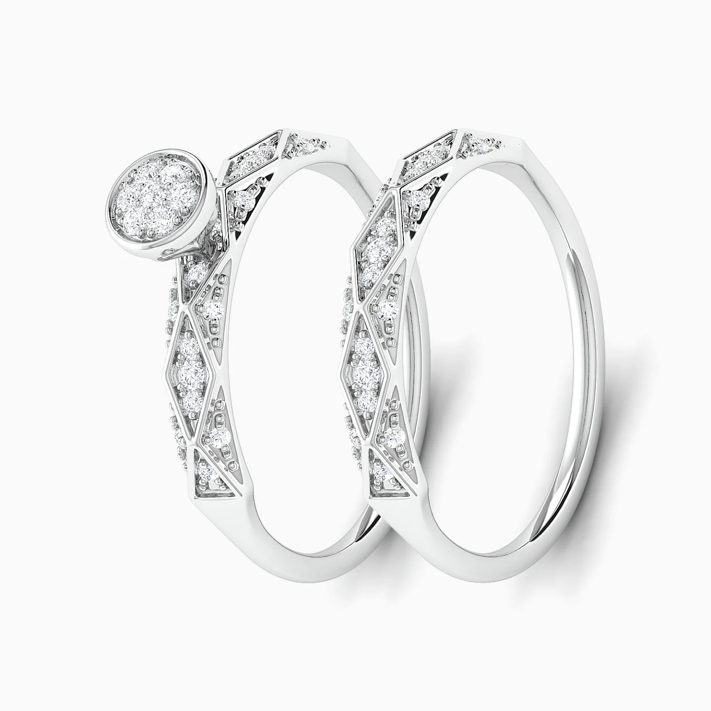Geometric Pattern Diamond Twin Rings in 18K Gold Geometric Pattern Diamond Twin Rings in 18K Gold