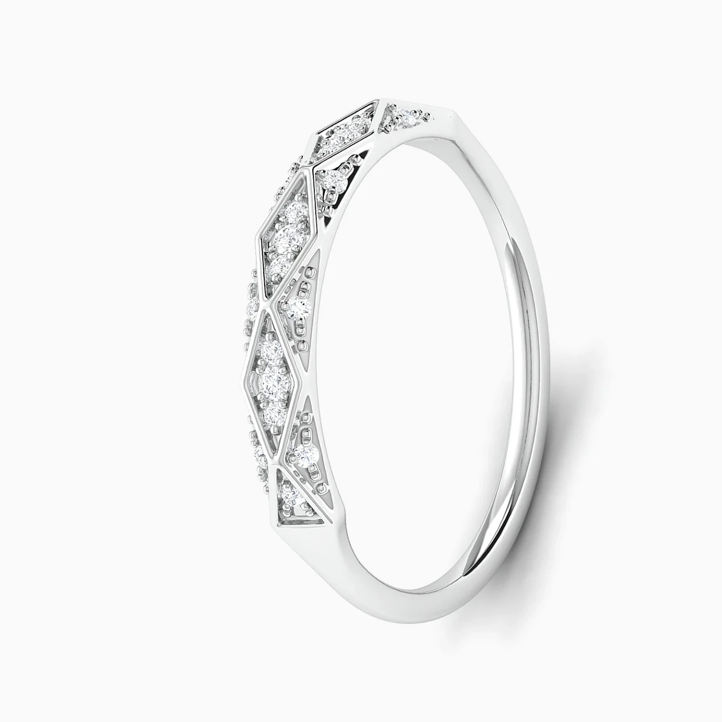 Geometric Pattern Diamond Twin Rings in 18K Gold - 4 Geometric Pattern Diamond Twin Rings in 18K Gold - 4