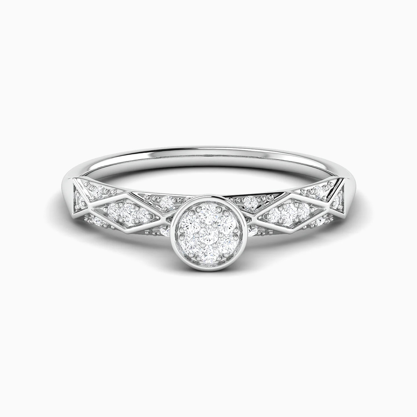 Geometric Pattern Diamond Twin Rings in 18K Gold - 5 Geometric Pattern Diamond Twin Rings in 18K Gold - 5