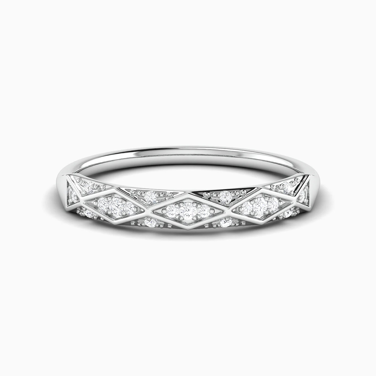 Geometric Pattern Diamond Twin Rings in 18K Gold - 6 Geometric Pattern Diamond Twin Rings in 18K Gold - 6