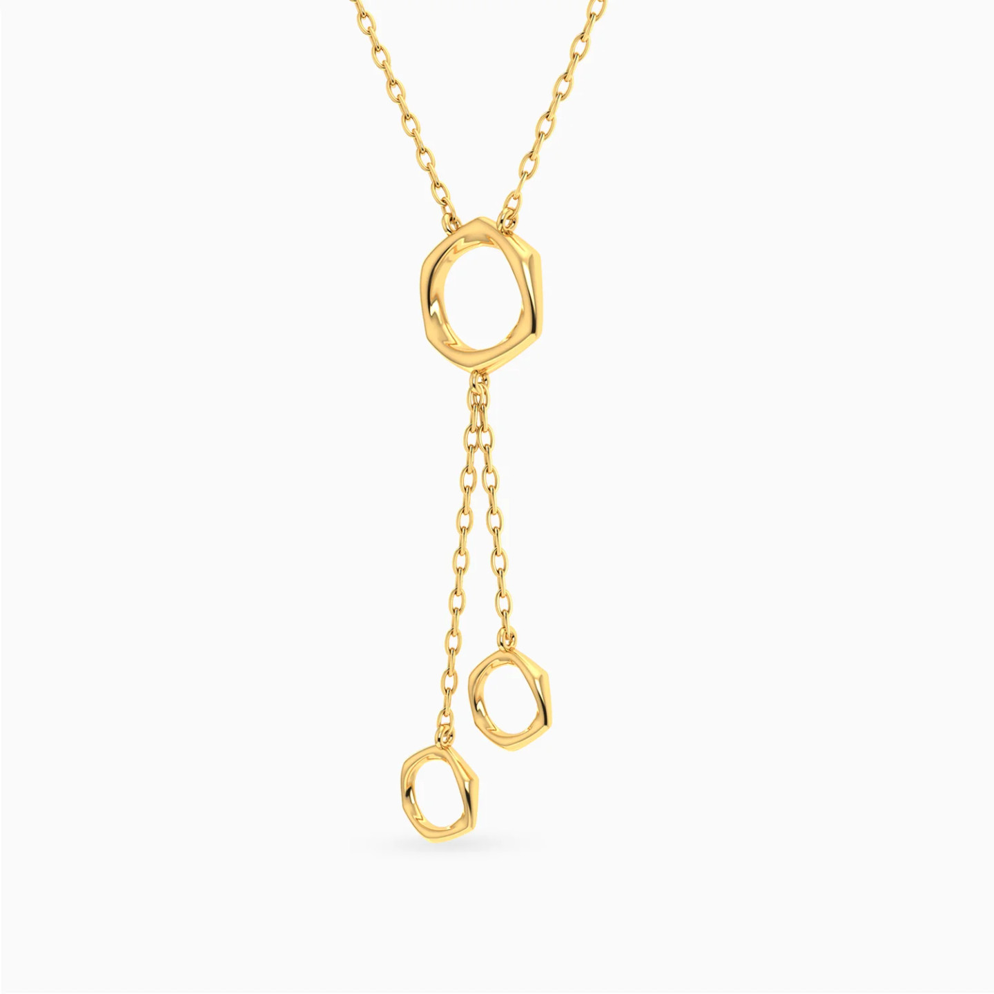 Contoured Circles Y Shaped Necklace in 18K Gold - 2 Contoured Circles Y Shaped Necklace in 18K Gold - 2